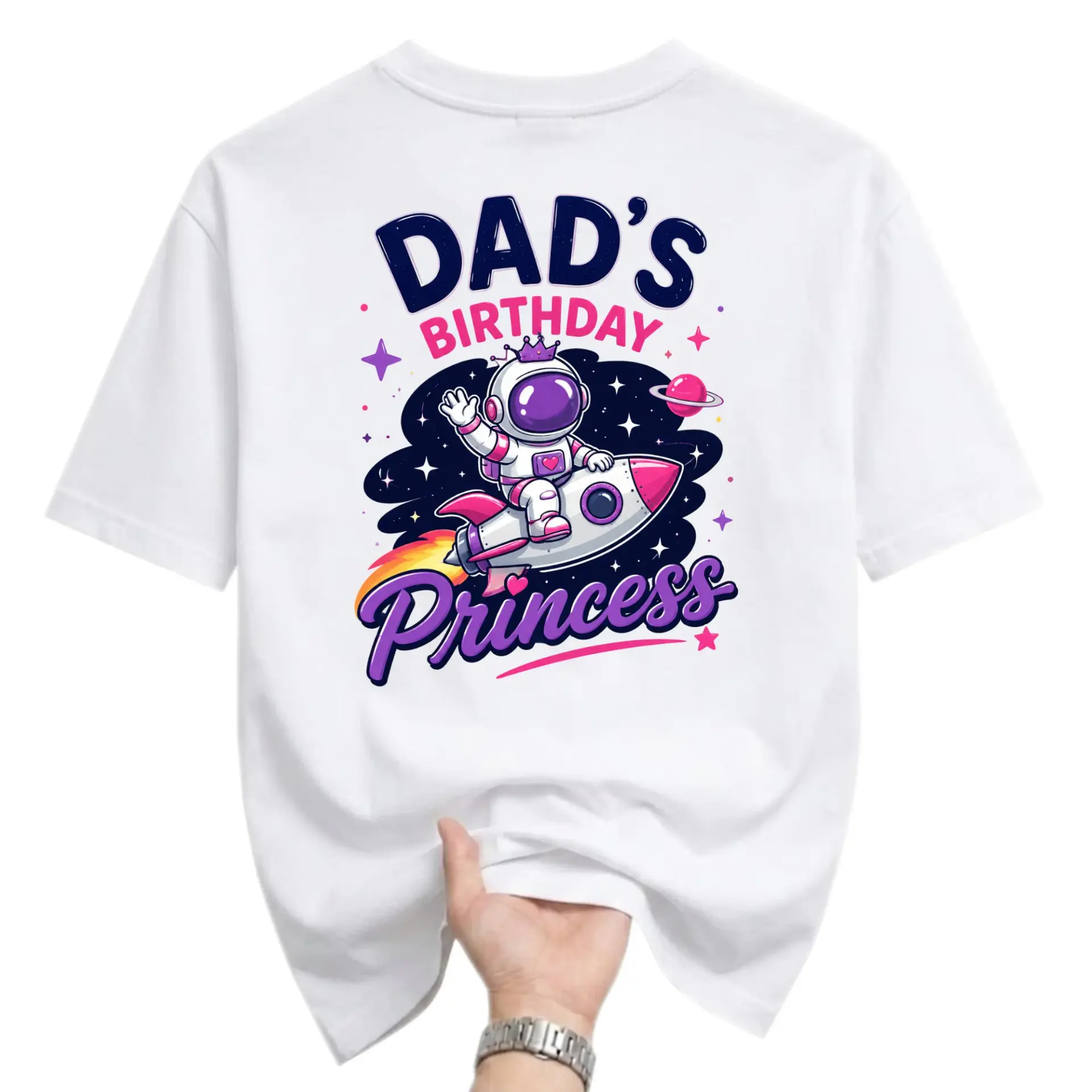 Funny Shirt Dad's Birthday Princess Graphic Tee Cute Astronaut Space Theme Unisex Crew Neck Casual Cotton Top