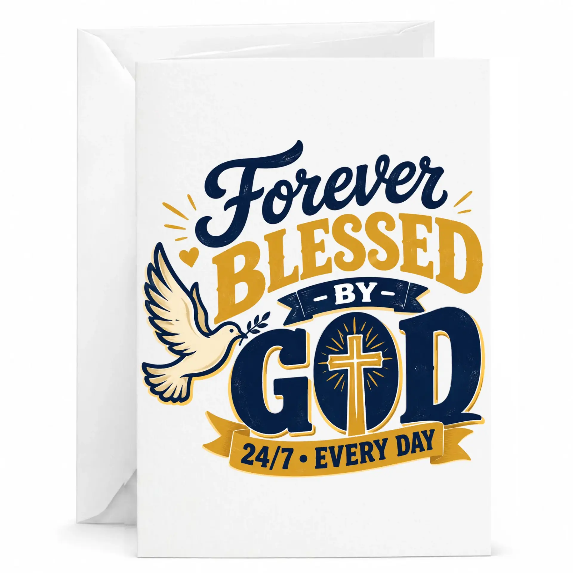 Greeting Card Forever Blessed by God Inspirational Religious Message Decorative Stationery for Special Occasions