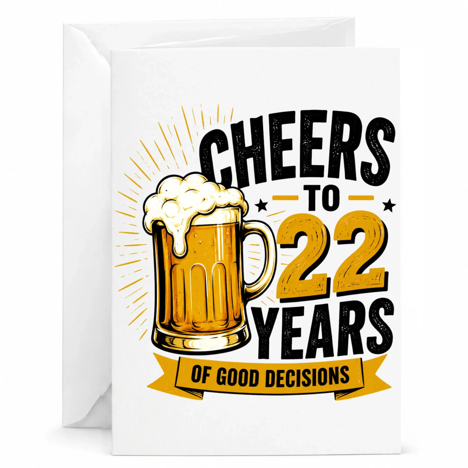 Funny Birthday Card Cheers to 22 Years of Good Decisions Beer Mug Illustration for Milestone Birthday Celebration