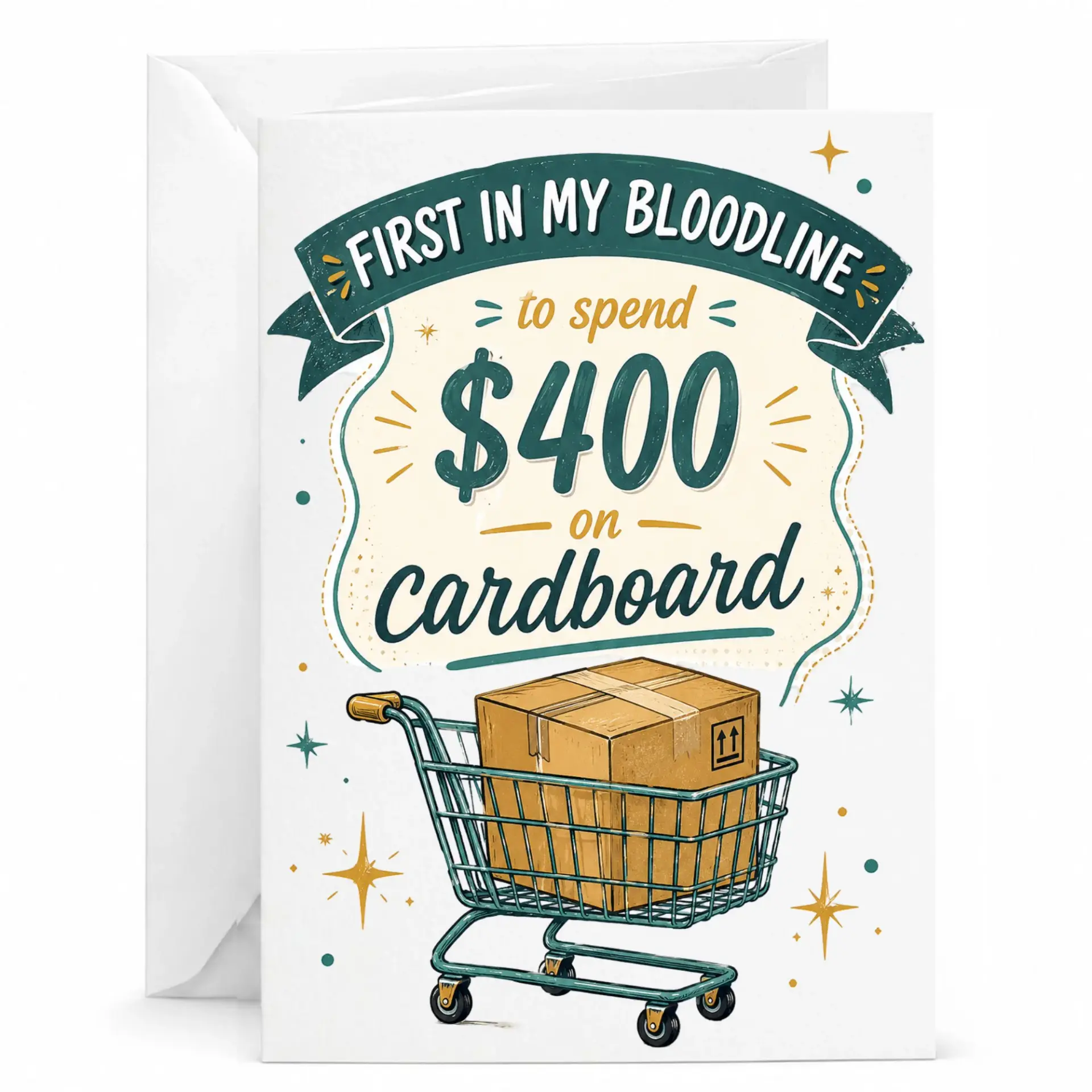 Funny Shopping Greeting Card First in My Bloodline to Spend 400 on Cardboard Humorous Birthday Note