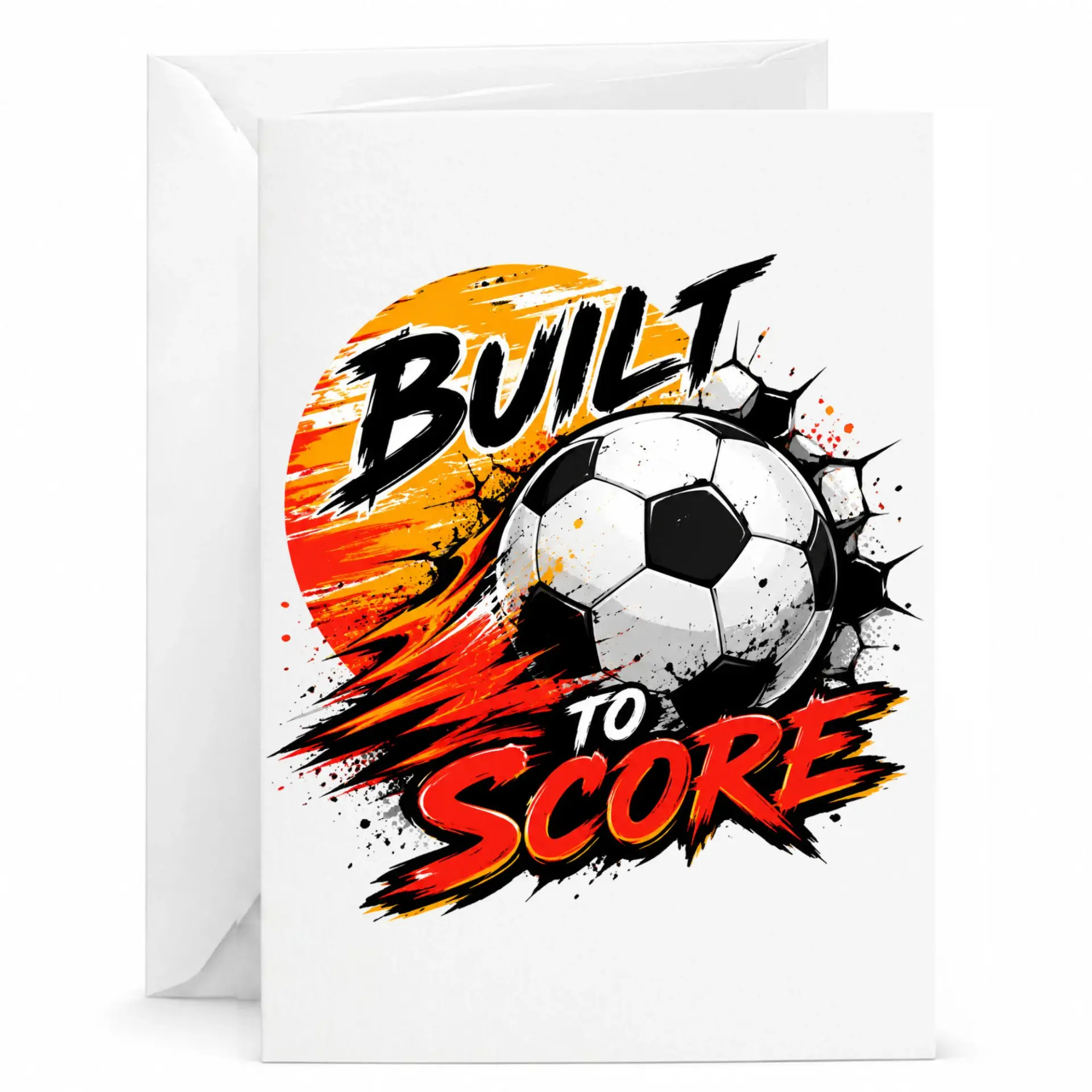 Greeting Card Built to Score Soccer Ball Design Sports Theme Encouragement Note for Athletes and Soccer Fans