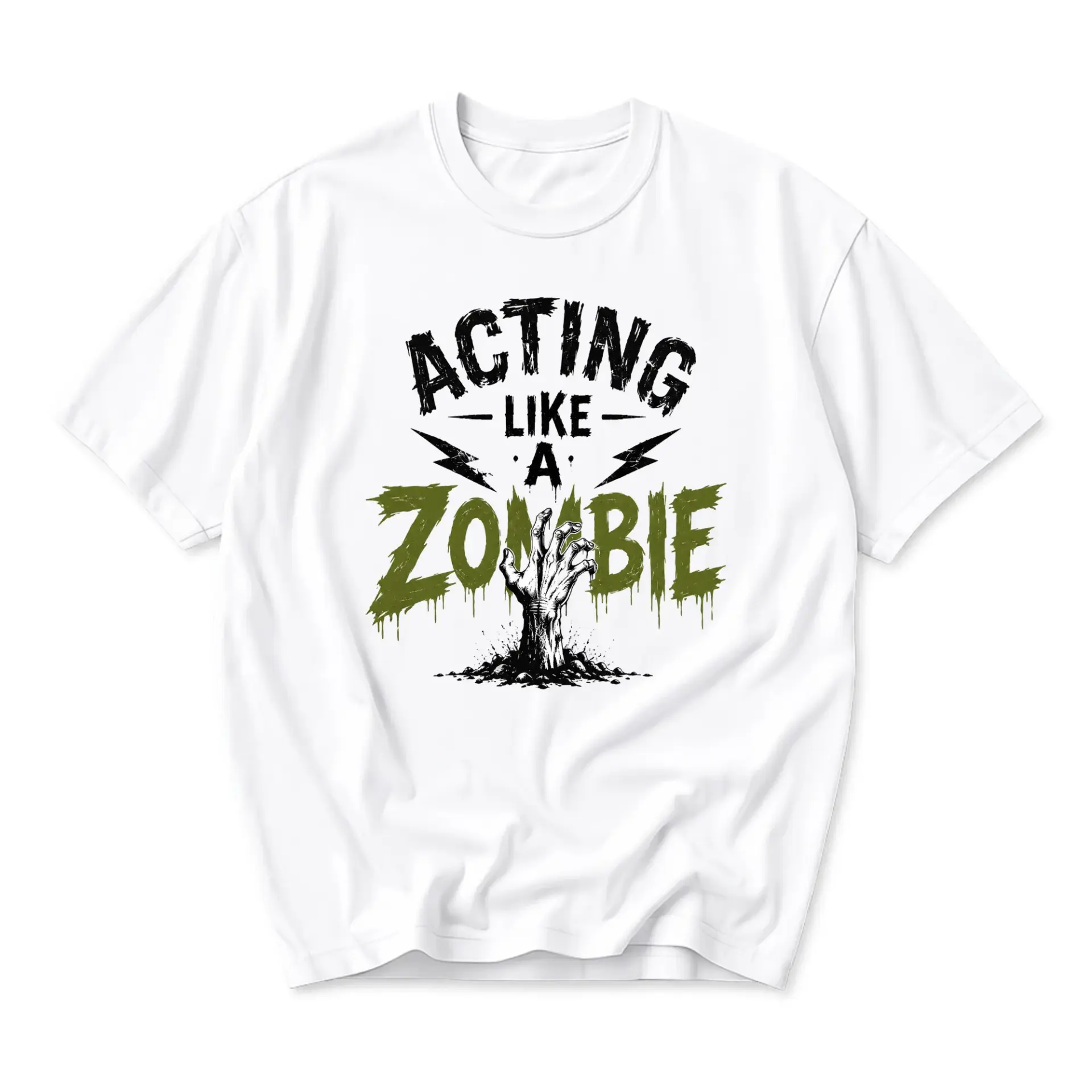 Graphic Tee Acting Like a Zombie Unisex Crew Neck Short Sleeve Cotton Casual Shirt Humorous Sarcastic Top for Adults