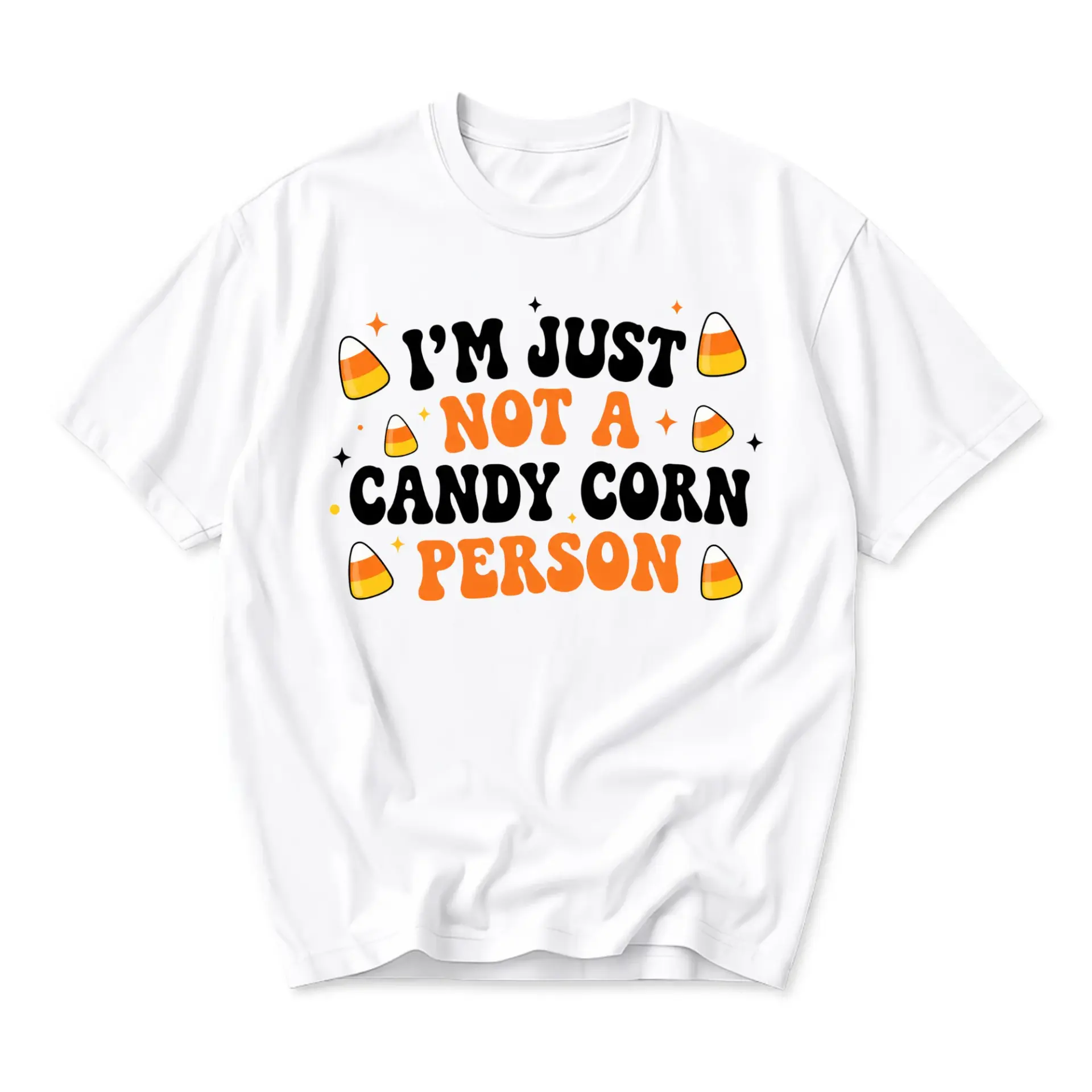 Funny Shirt I Am Just Not a Candy Corn Person Graphic Tee Retro Fall Season Casual Unisex Crew Neck Cotton Top