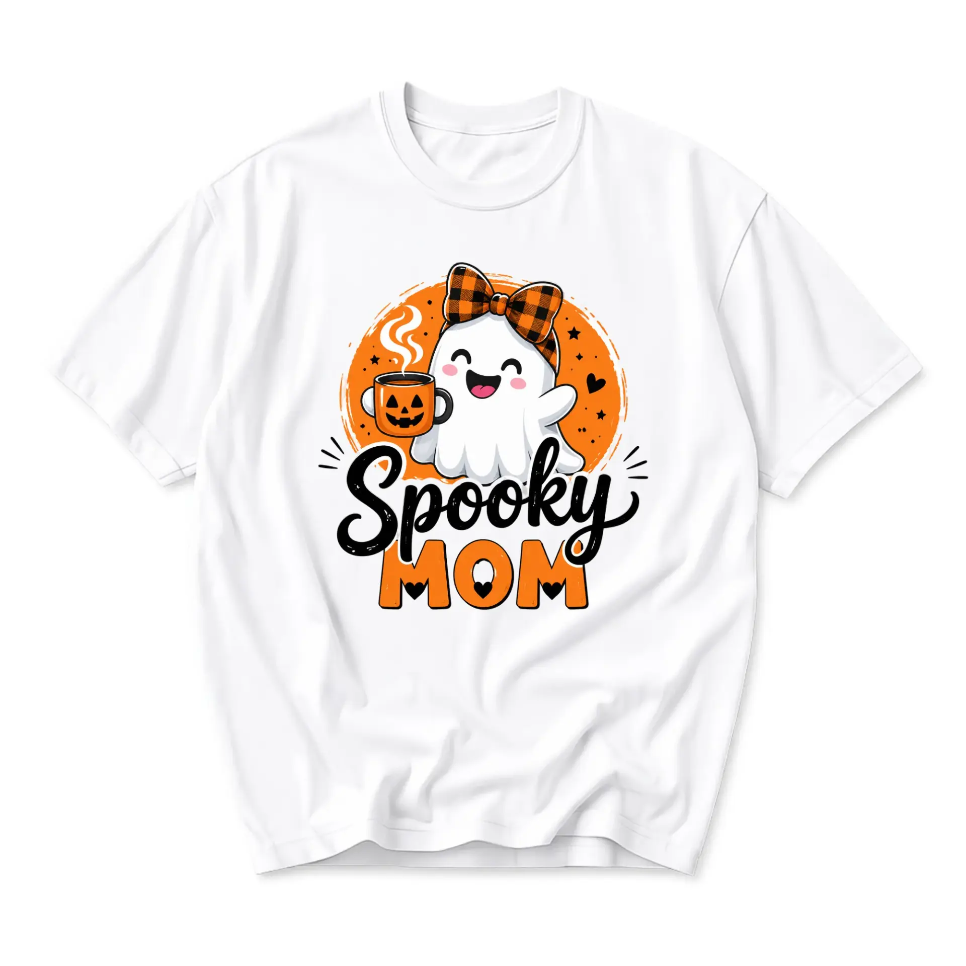 Funny Shirt Spooky Mom Graphic Tee Cute Ghost Halloween Apparel for Women Autumn Seasonal Cotton Blend Casual Top