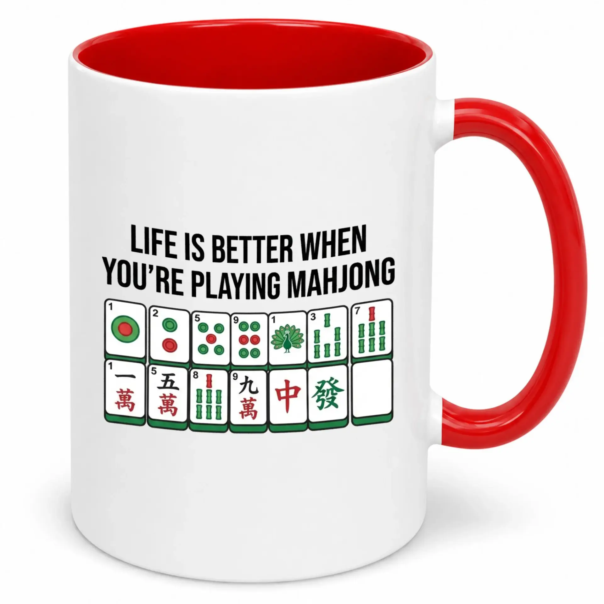 Funny Mahjong Player Ceramic Coffee Mug with Game Tiles Design, Ideal for Mahjong Enthusiasts and Board Game Lovers, 11 Oz or 15 Oz Beverage Cup