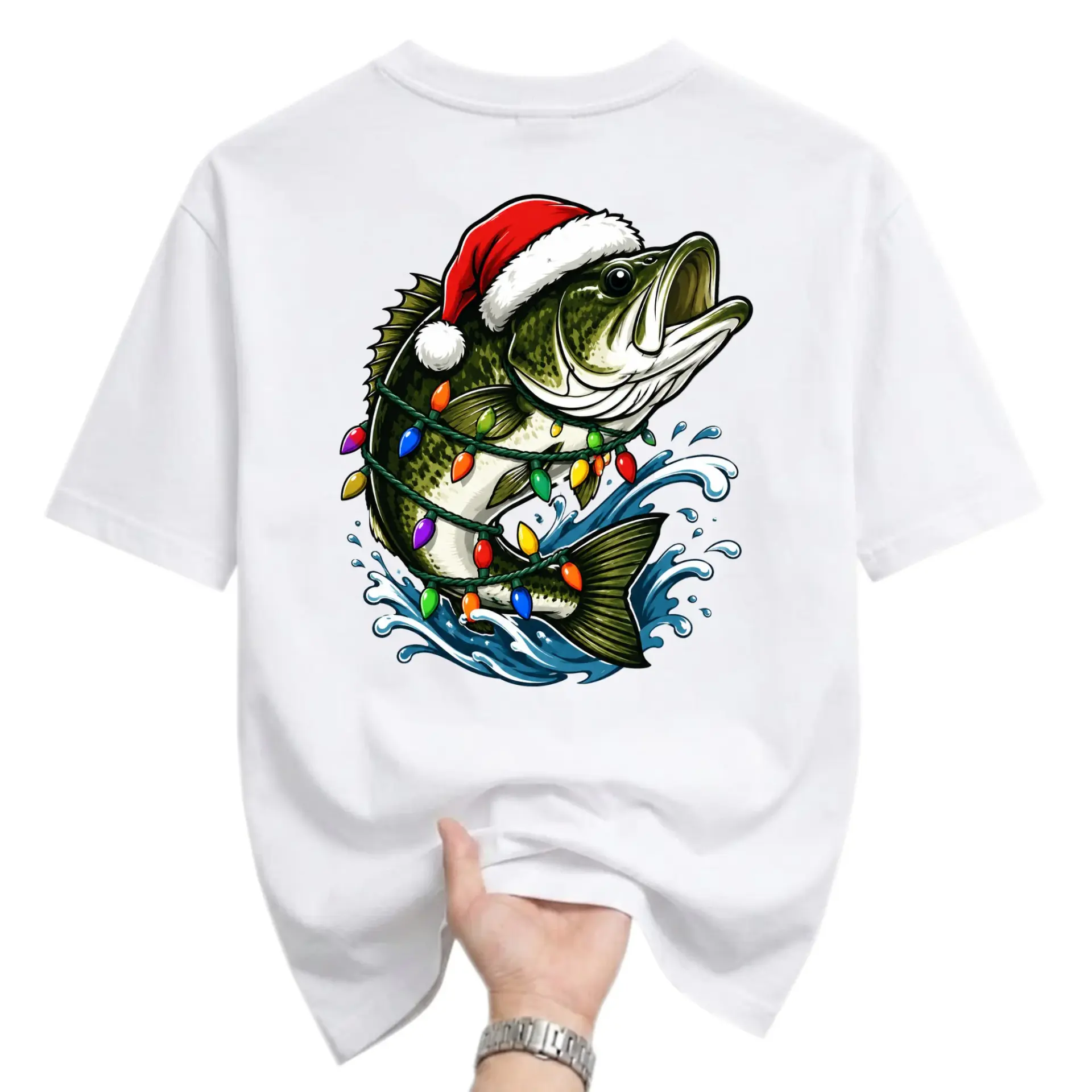 Graphic Tee Unisex Christmas Fish T-Shirt Holiday Fishing Apparel for Men and Women Casual Short Sleeve Top