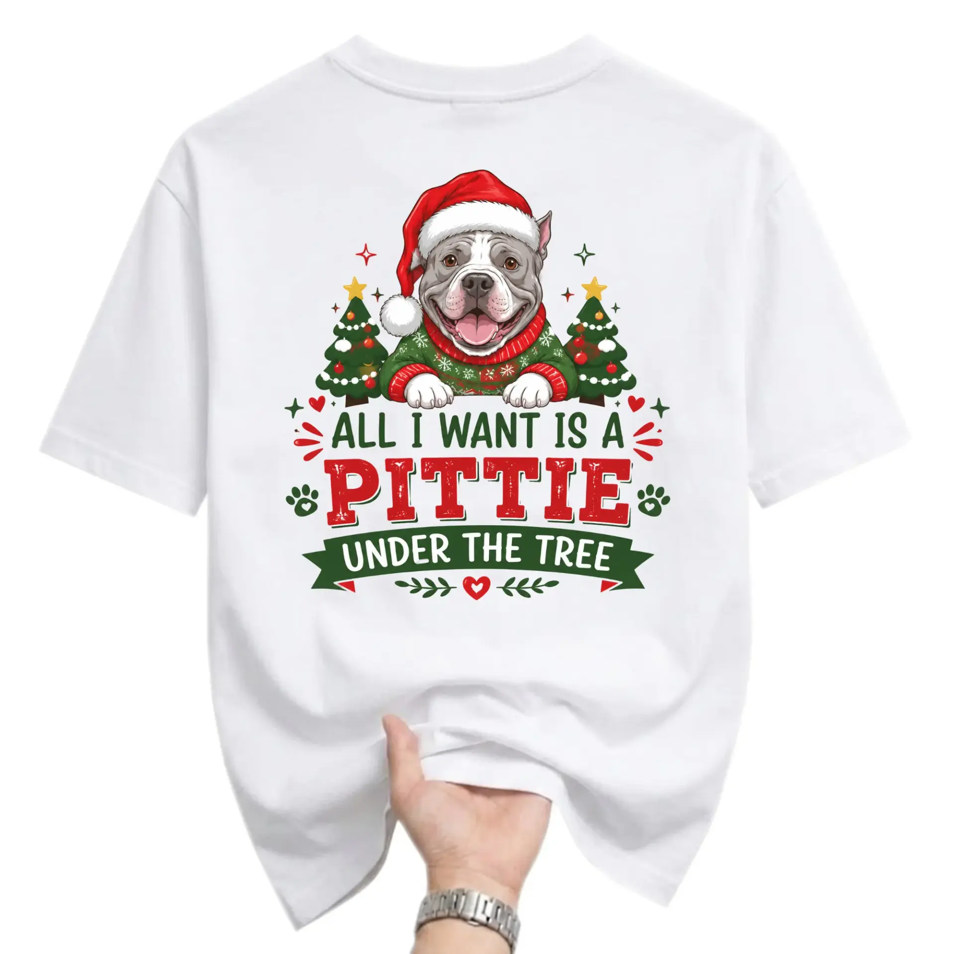 Funny Shirt All I Want Is a Pittie under the Tree Christmas Graphic Tee