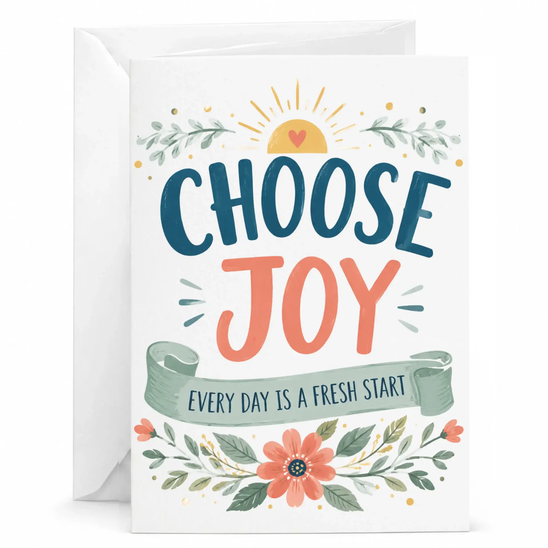 Inspirational Greeting Card Choose Joy Floral Design with Envelope for Encouragement and Special Occasions 5x7 Inches