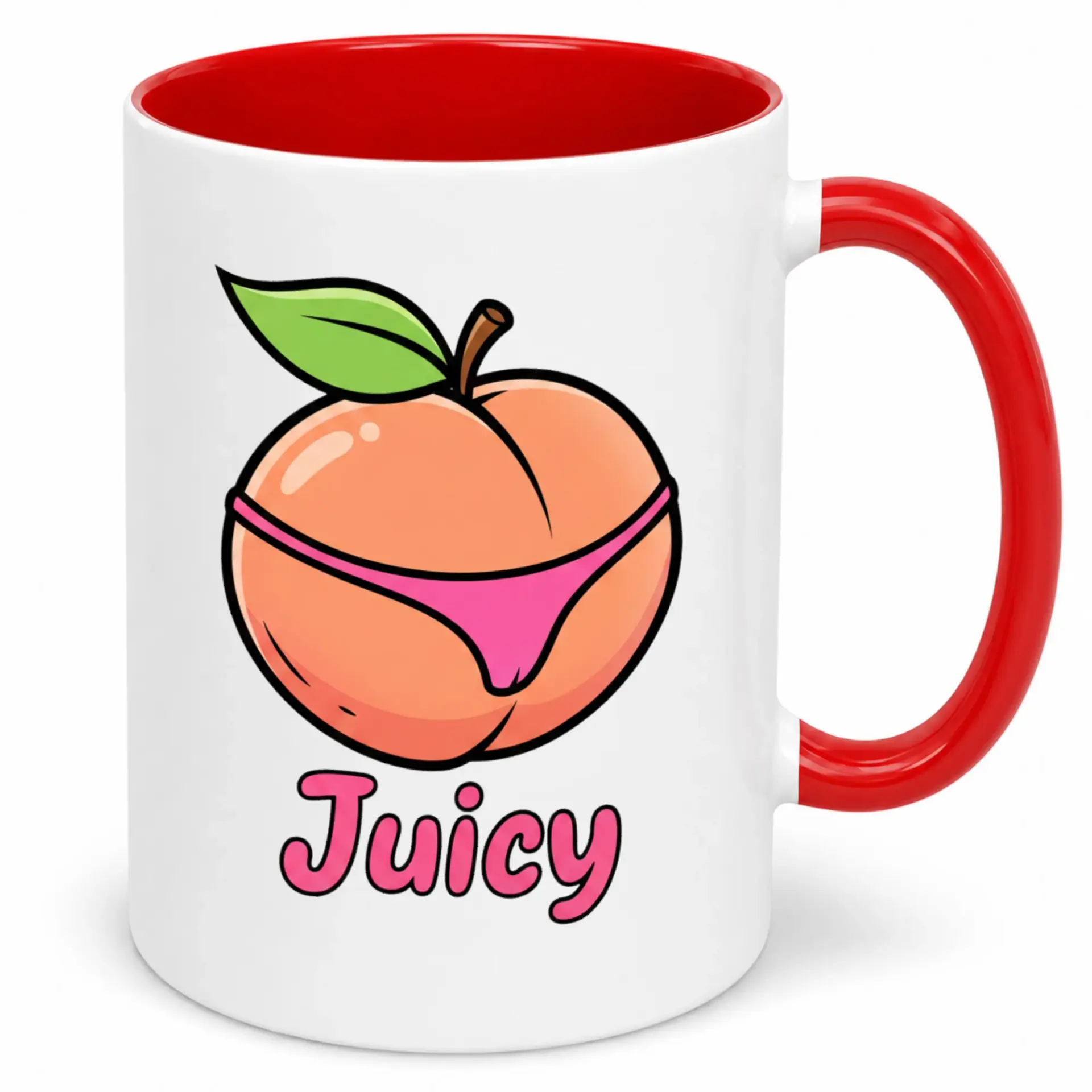 Funny Peach Booty Thong "juicy" Design Ceramic Coffee Mug for Adults, Humorous Beverage Cup with Comfortable Handle, Great Gift for Friends and Coworkers