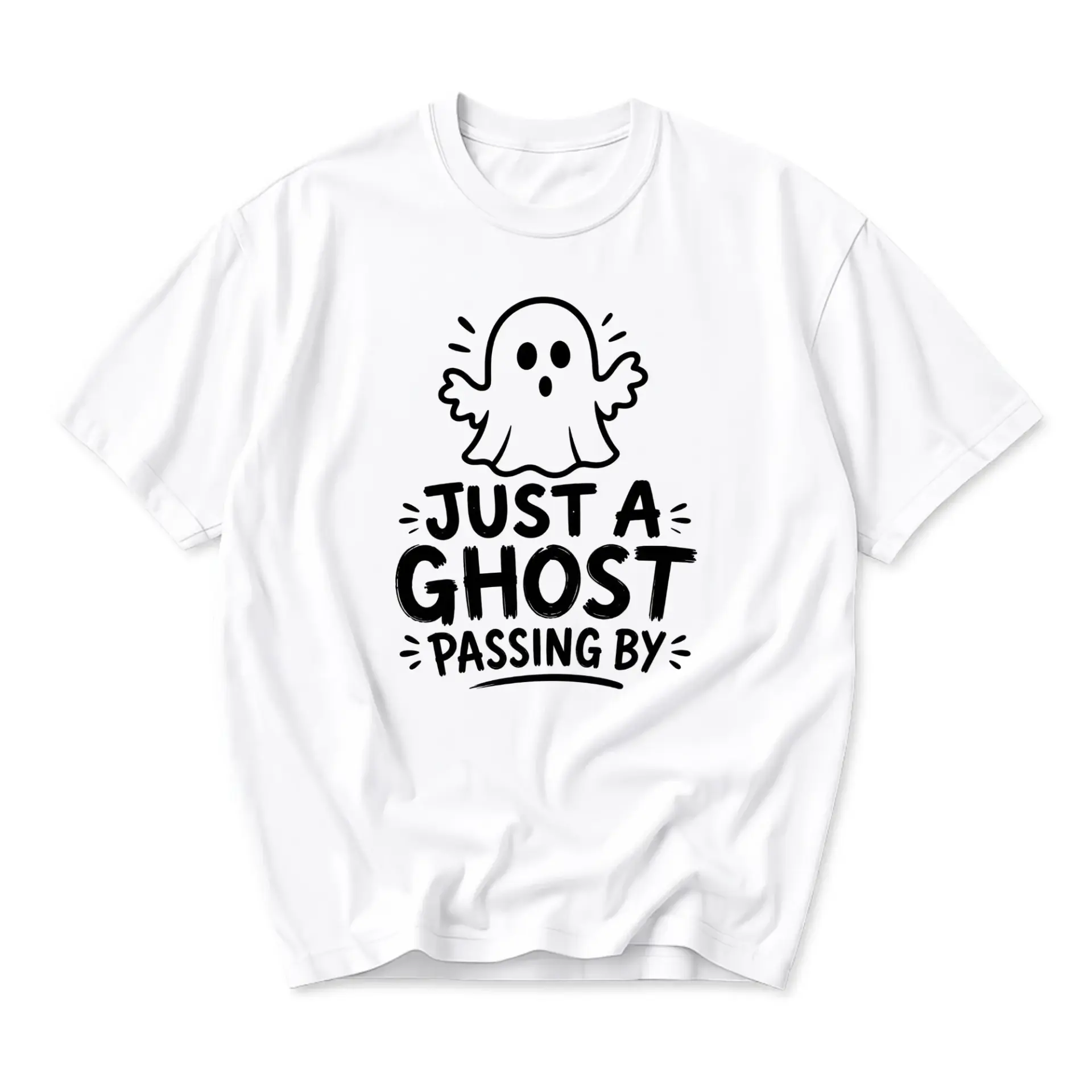 Funny Shirt Just a Ghost Passing by Graphic Tee Unisex Crew Neck Casual Everyday Wear Soft Cotton Blend White Top