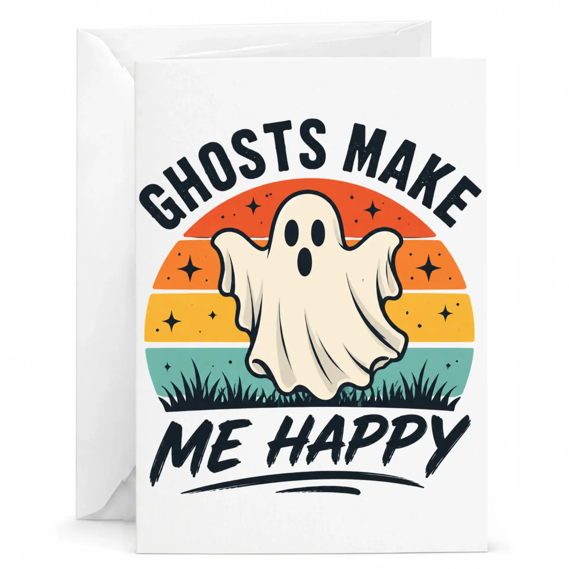 Funny Greeting Card Retro Sunset Spooky Season Note Cute Halloween Illustration Stationery 5x7 Folded