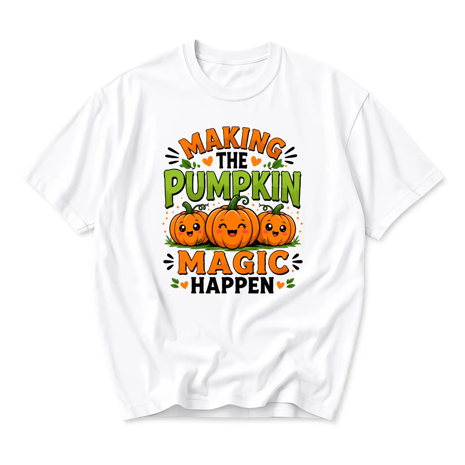 Graphic Tee Making the Pumpkin Magic Happen Shirt Funny Autumn Apparel Seasonal Unisex Crew Neck Cotton Blend Top