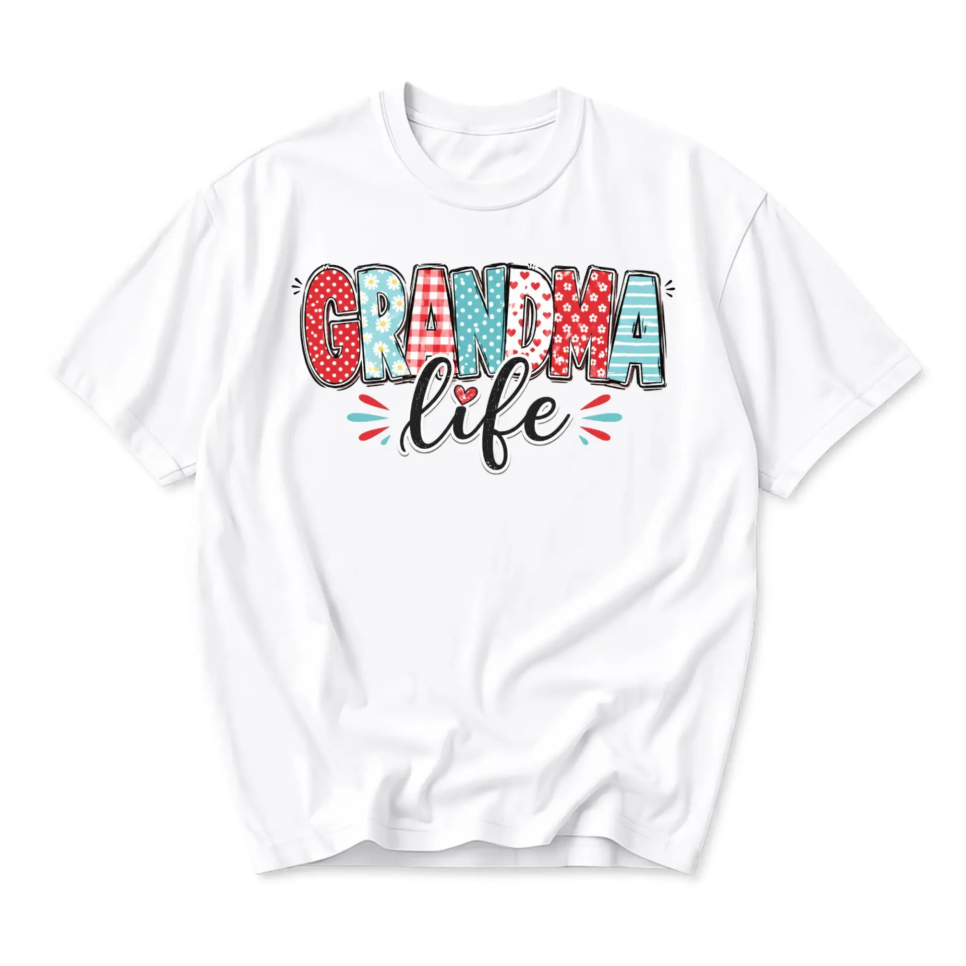 Graphic Tee Grandma Life Lettering Print Casual Unisex Crew Neck T-Shirt