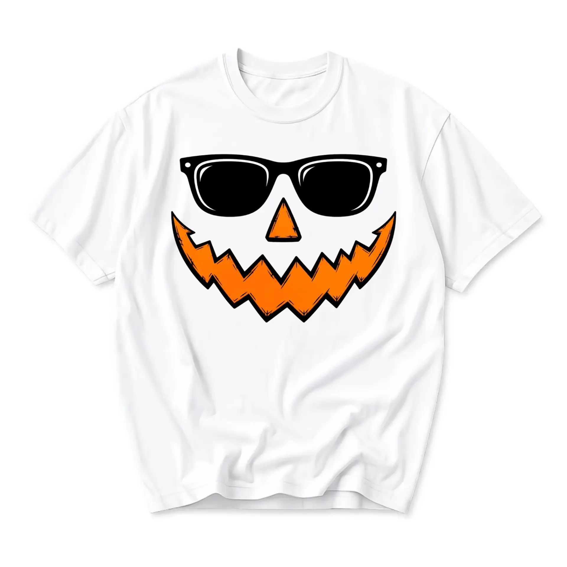 Funny Shirt Cool Pumpkin Face Graphic Tee Unisex Crew Neck Short Sleeve Casual Cotton Blend Apparel White