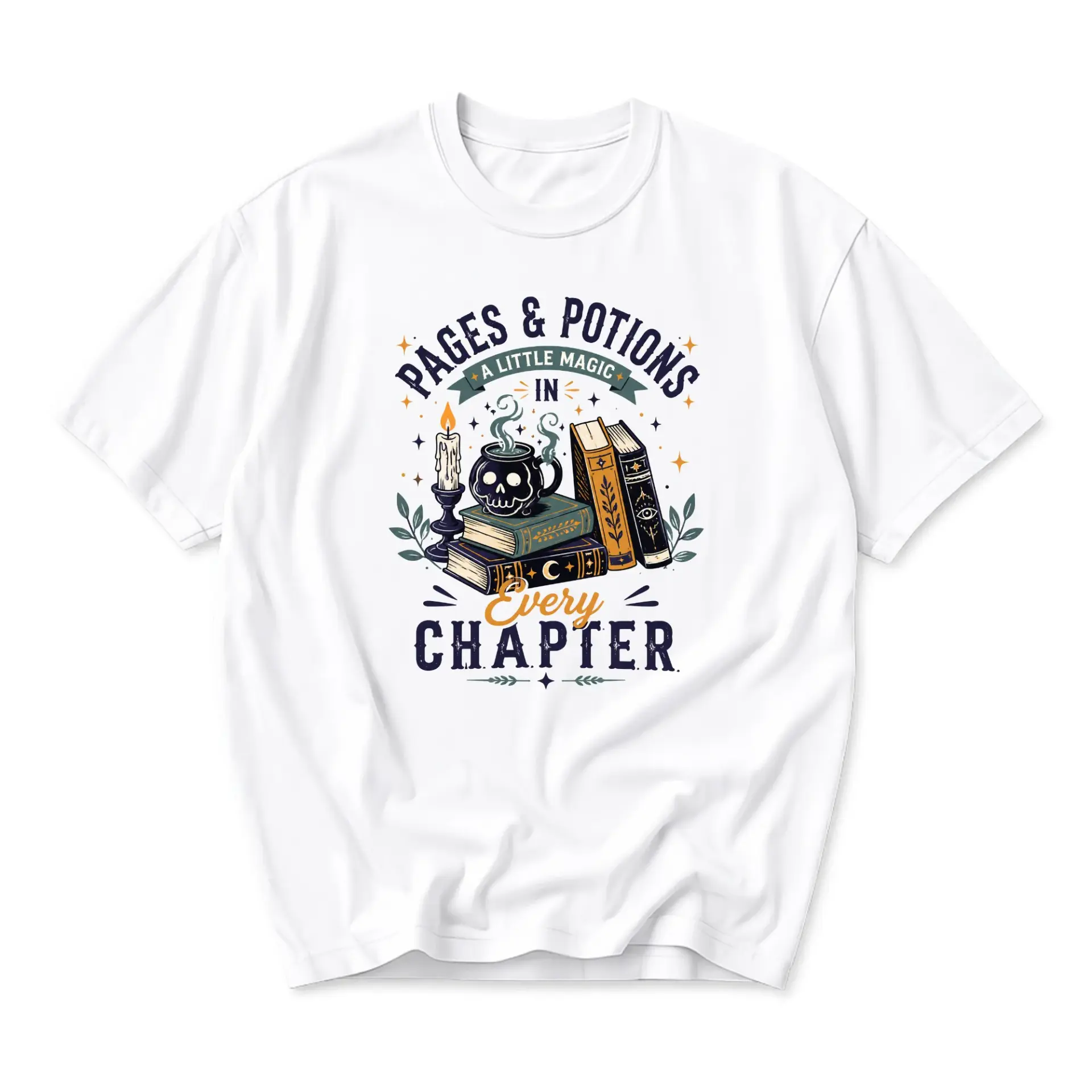 Graphic Tee Pages and Potions Magic Books Unisex Crew Neck Casual Everyday Short Sleeve Cotton Blend Shirt Apparel
