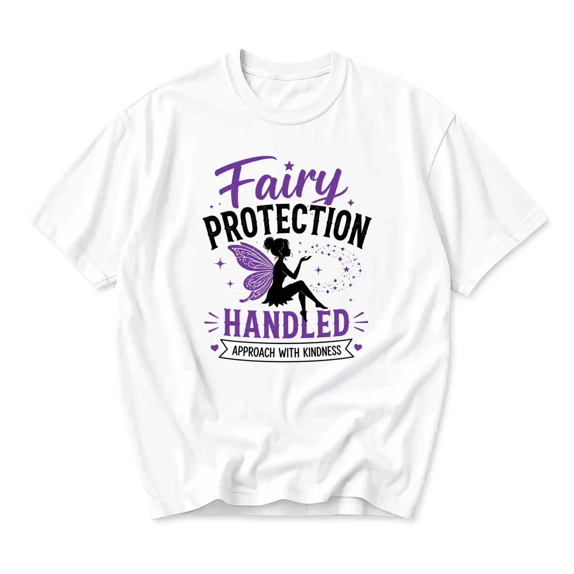 Funny Shirt Fairy Protection Handled Approach with Kindness Graphic Tee Unisex Casual Crew Neck Short Sleeve Top