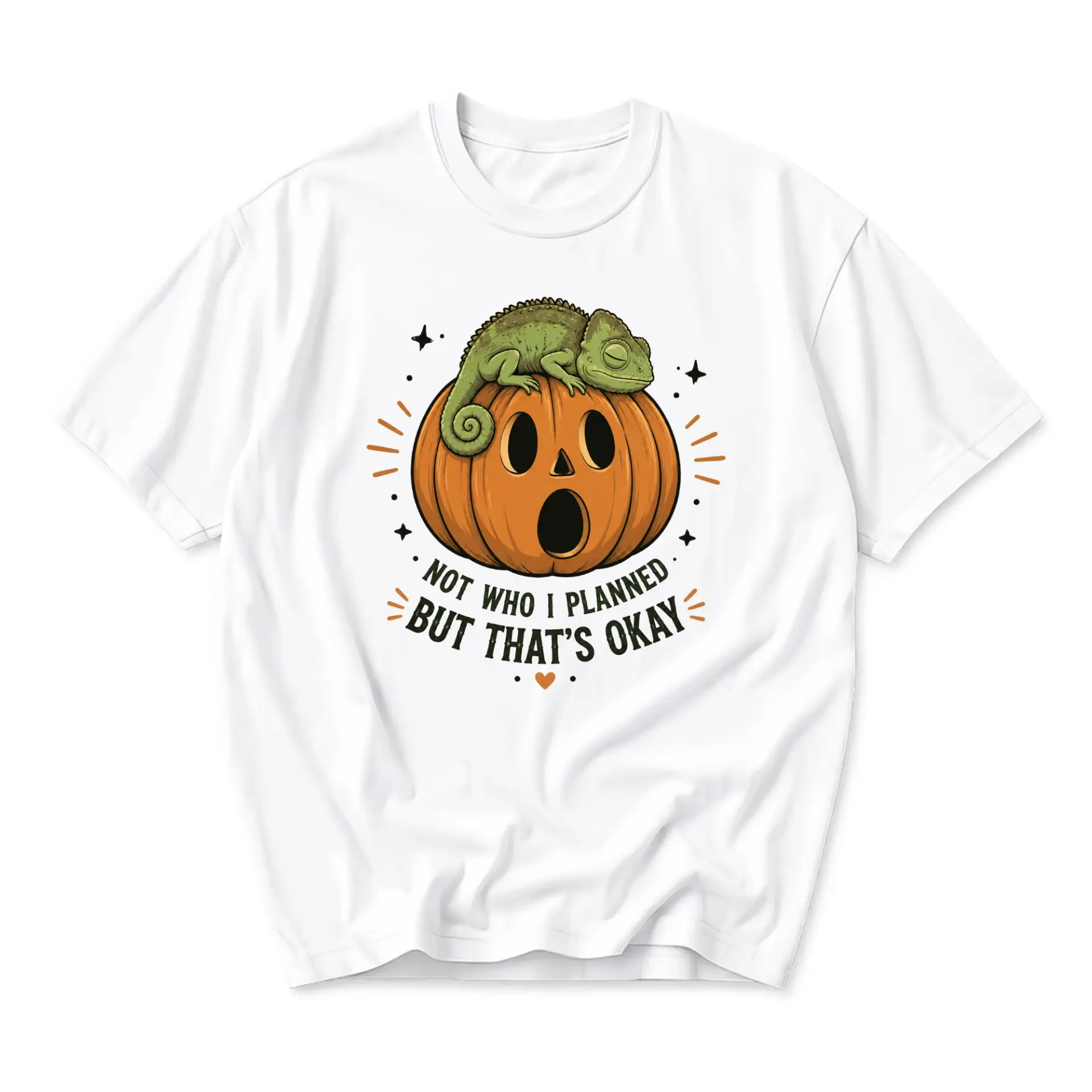 Graphic Tee Funny Chameleon Pumpkin Shirt Unisex Casual Cotton Blend Crew Neck Short Sleeve Top for Everyday Expression