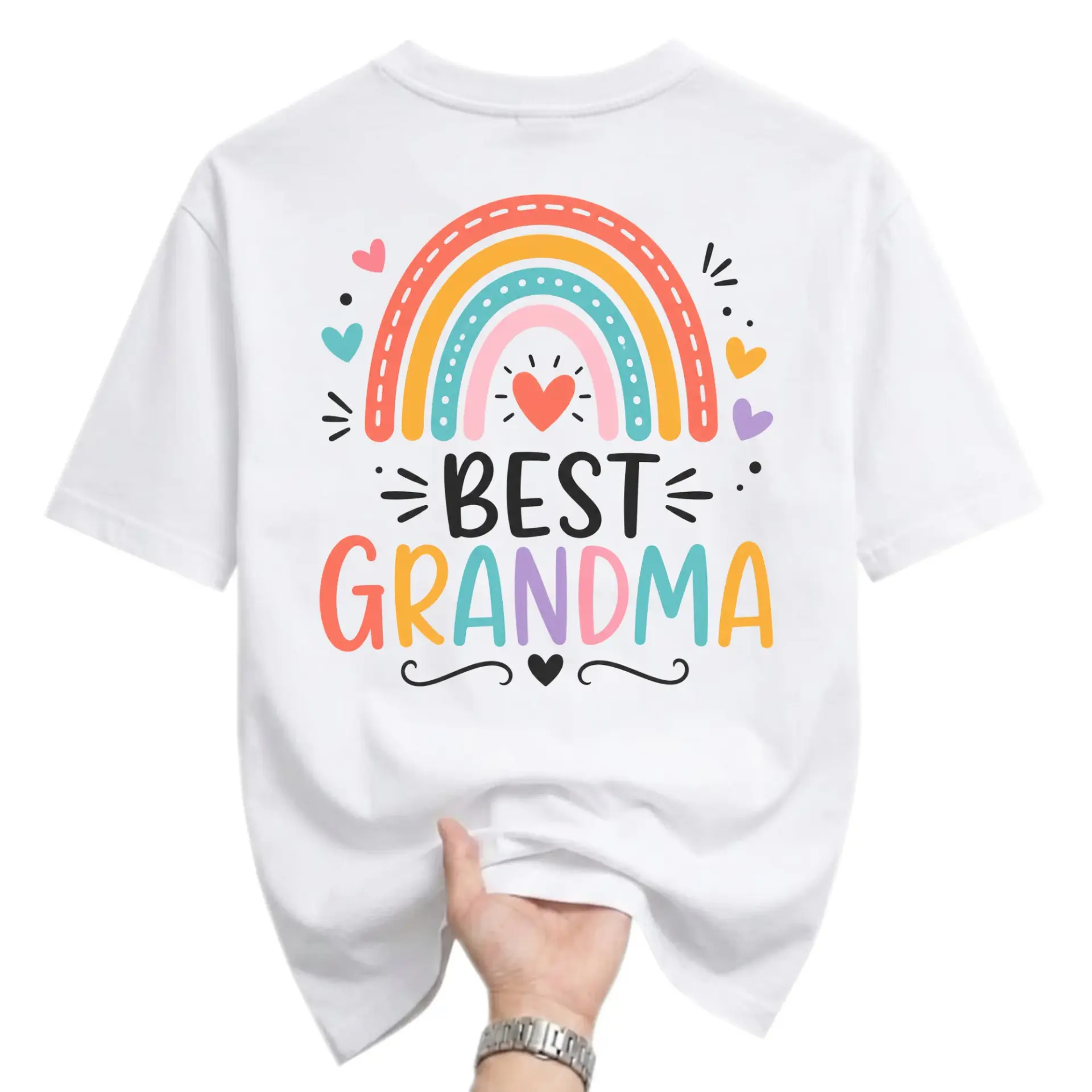 Graphic Tee Best Grandma Rainbow Design Unisex Casual Crew Neck T-Shirt Comfortable Everyday Cotton Top