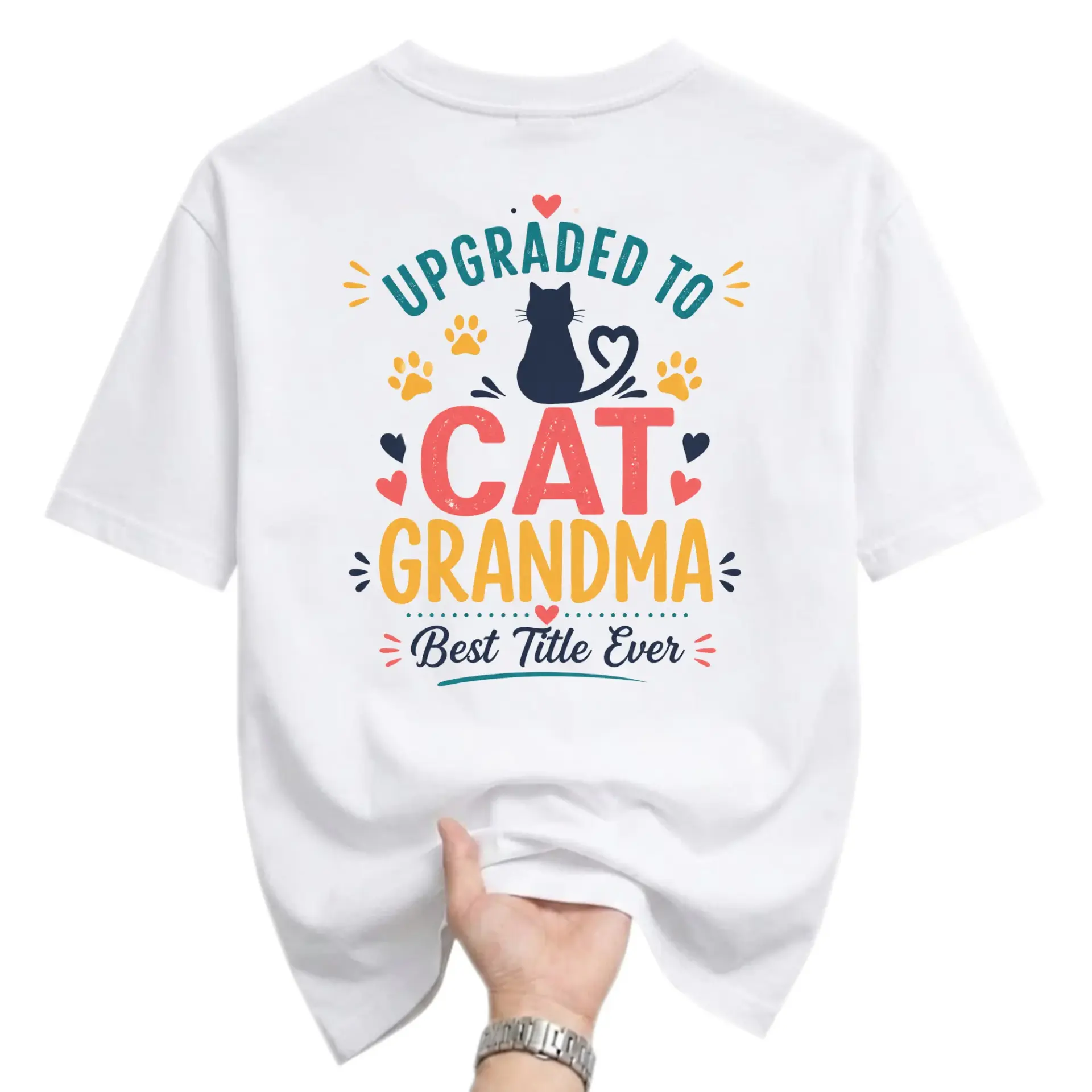 Graphic Tee Upgraded to Cat Grandma Shirt Funny Kitten Lover Gift Unisex Crew Neck Short Sleeve Apparel White