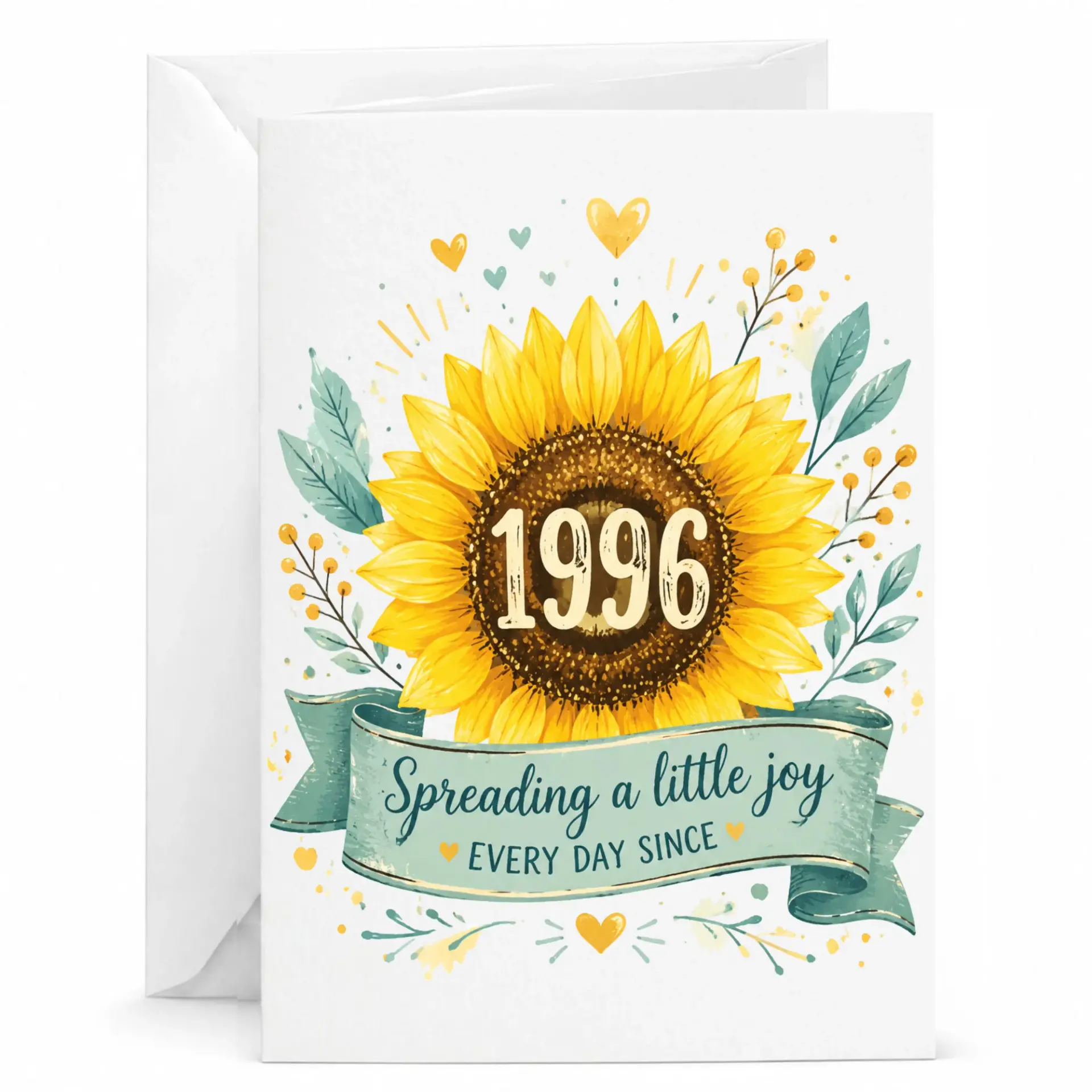 Greeting Card Spreading a Little Joy Since 1996 Sunflower Design Birthday Anniversary Note for Her