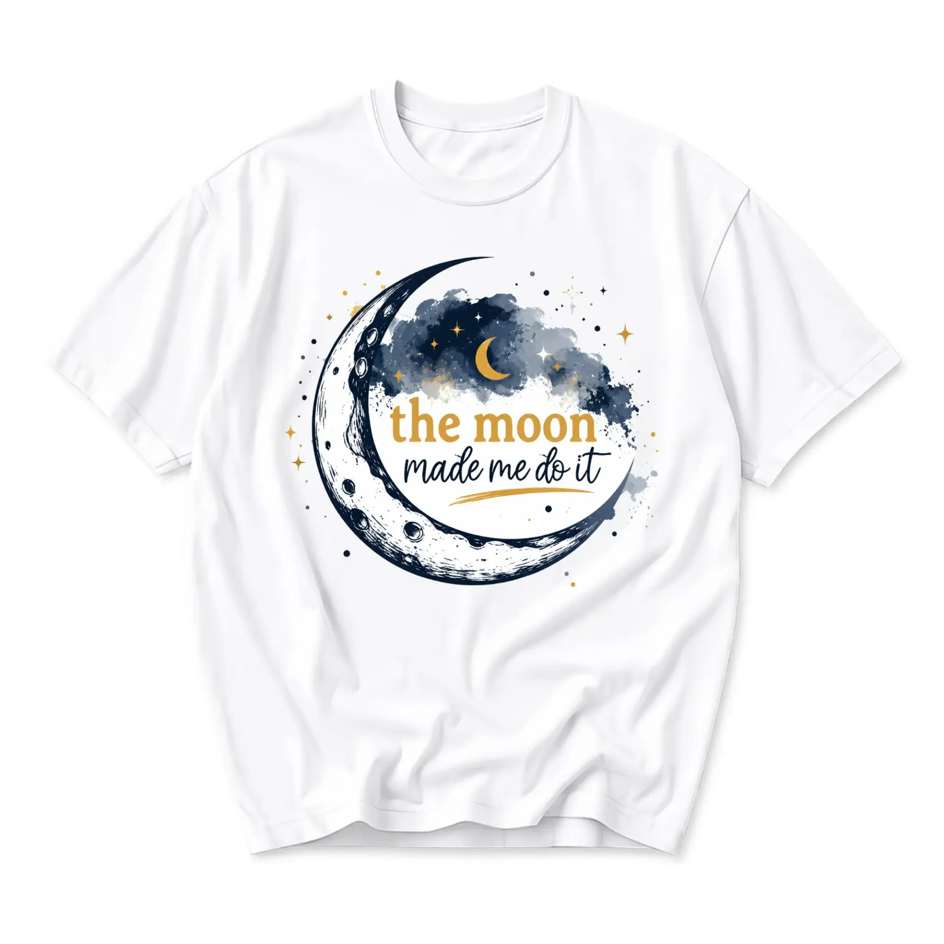 Graphic Tee the Moon Made Me Do It Celestial Art Unisex Crew Neck Casual Cotton Blend Short Sleeve Shirt White