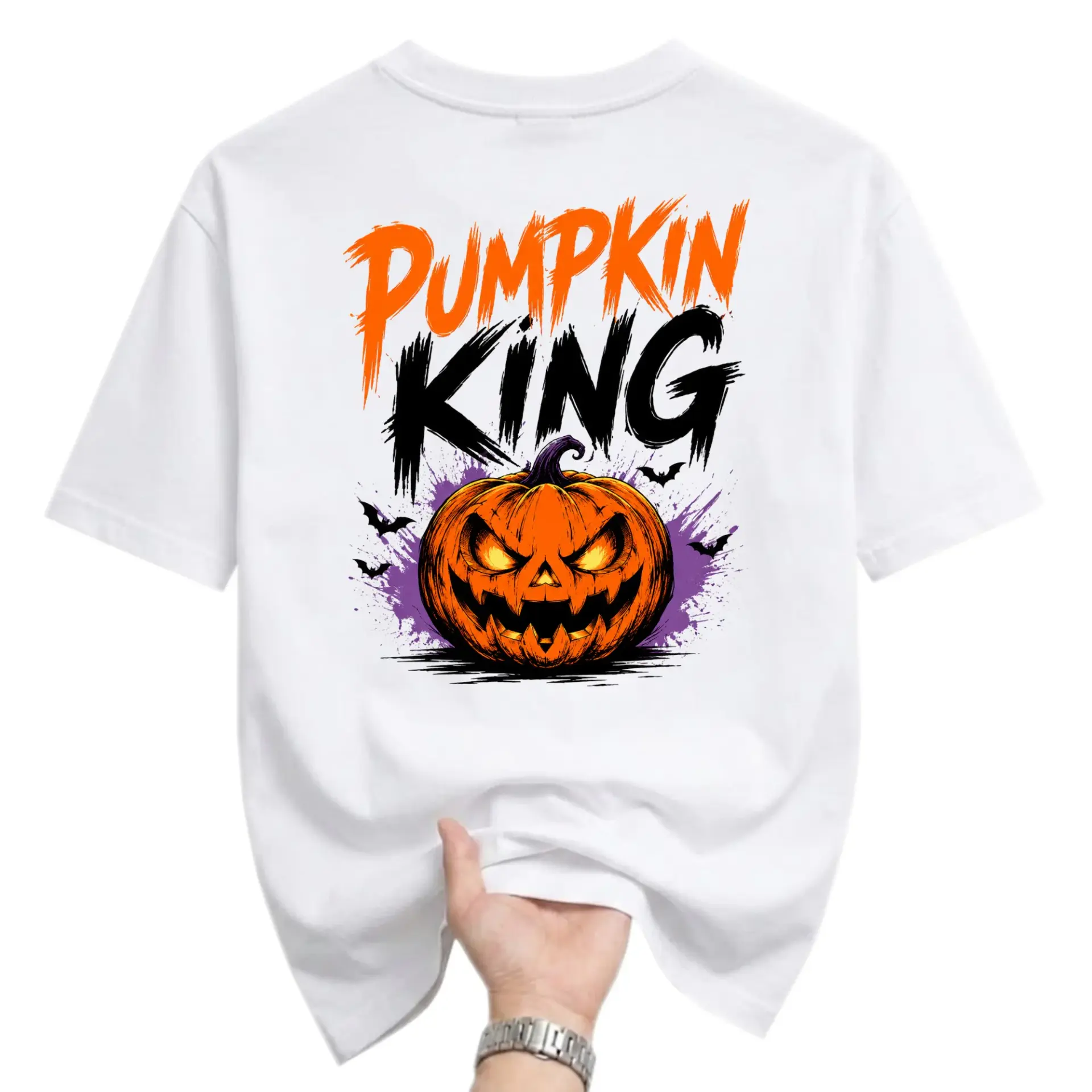 Graphic Tee Pumpkin King Halloween Spooky Jack O Lantern Unisex Crew Neck Short Sleeve Casual Cotton Blend Shirt