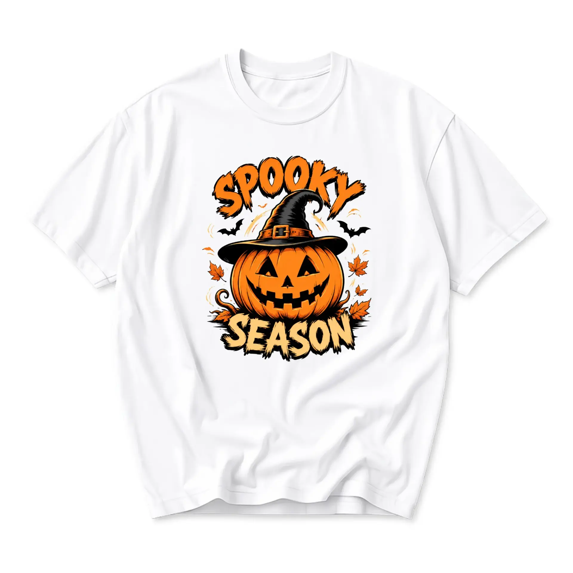 Graphic Tee Spooky Season Pumpkin Halloween T-Shirt Unisex Crew Neck Casual Wear Soft Breathable Fall Apparel White
