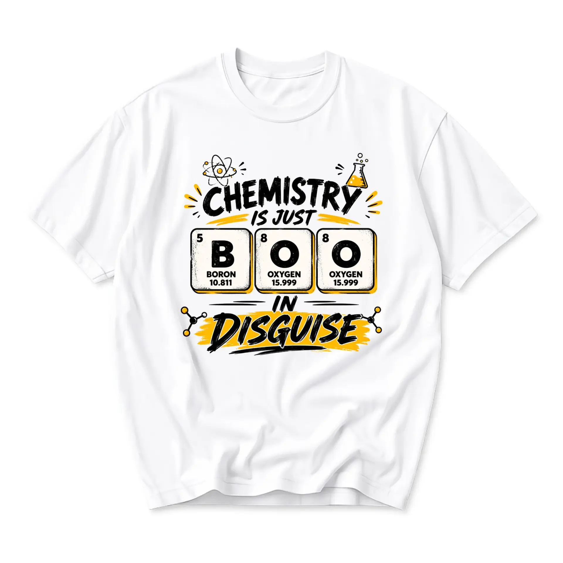 Funny Shirt Chemistry Is Just Boo in Disguise Periodic Table Graphic Tee Unisex Crew Neck Casual Cotton Top