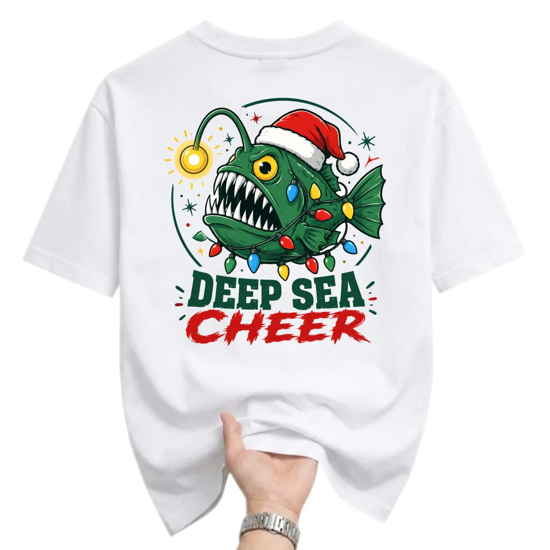 Funny Shirt Deep Sea Cheer Graphic Tee Holiday Angler Fish Unisex Crew Neck