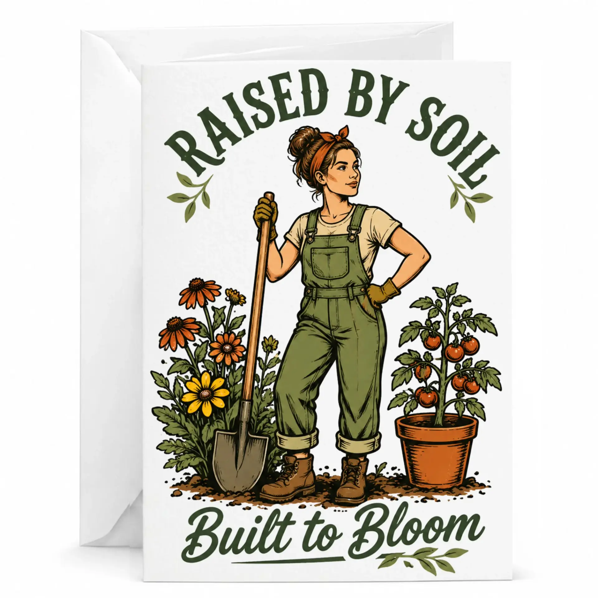 Raised by Soil to Greeting Card for Gardener Illustration Themed Folded with Envelope