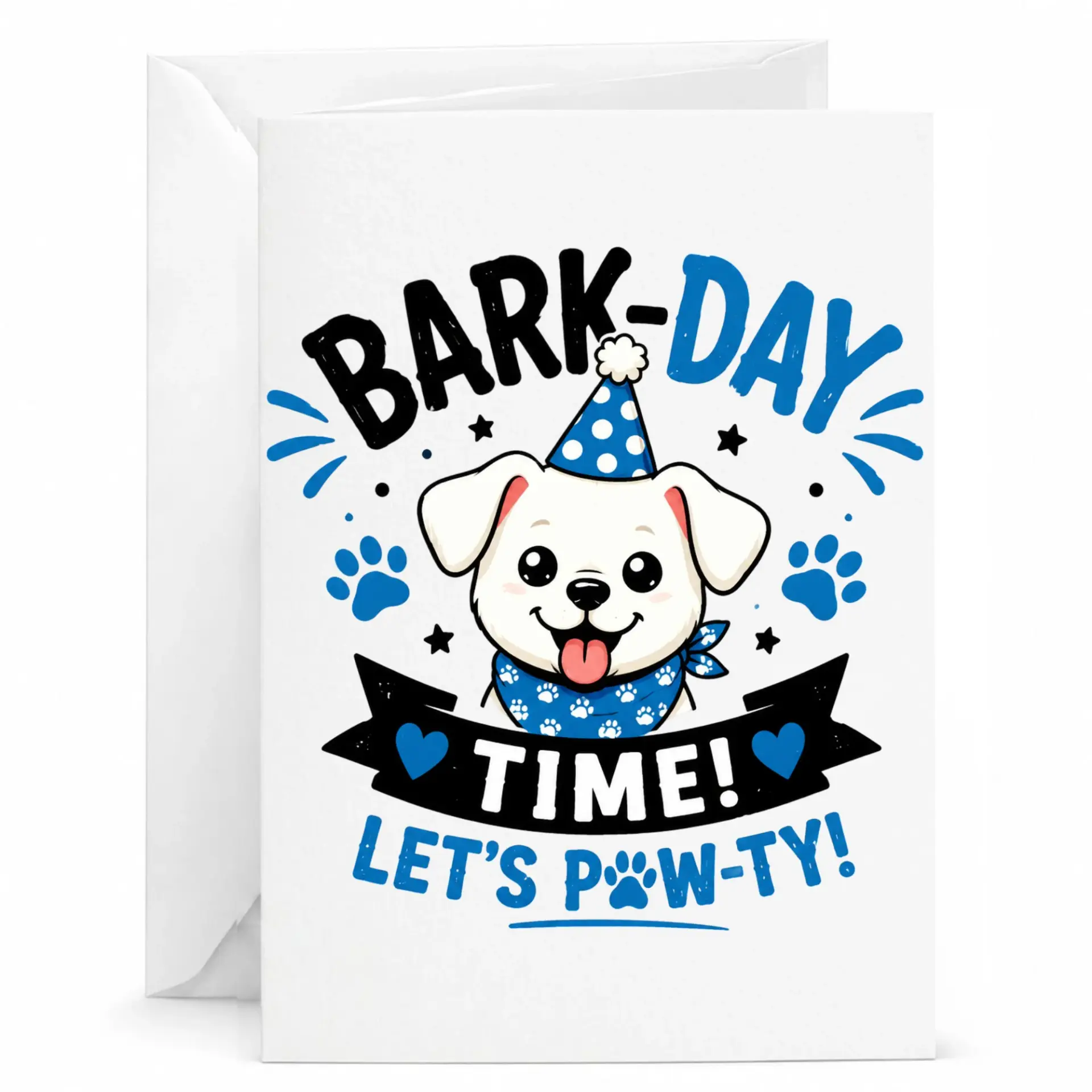 Funny Birthday Card Bark Day Time Let's Pow Ty Greeting Card for Pet Lovers Featuring Cute Puppy Design