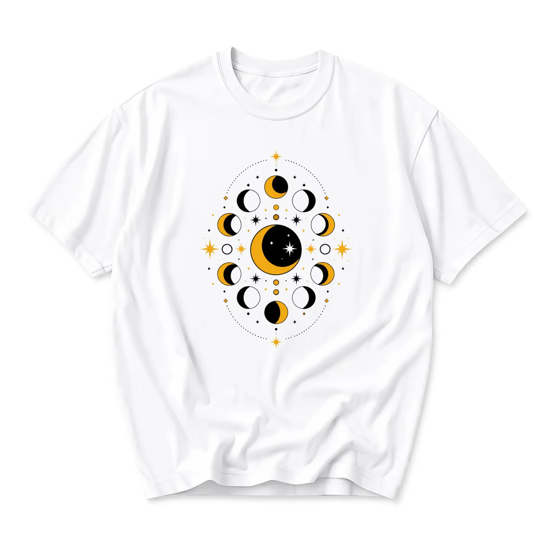T-shirt Unisex Graphic Tee Featuring Celestial Moon Phase Art Print Aesthetic Celestial Design White Crew Neck Top