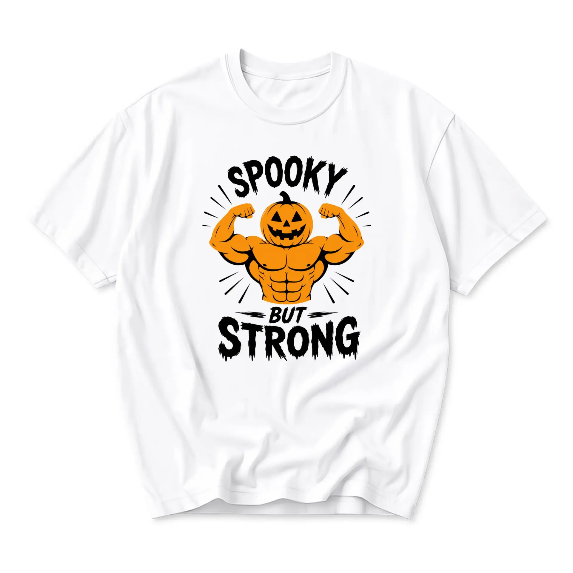 Graphic Tee Spooky but Strong Pumpkin Muscle Halloween Unisex T-Shirt Seasonal Fitness Apparel for Everyday Casual Wear