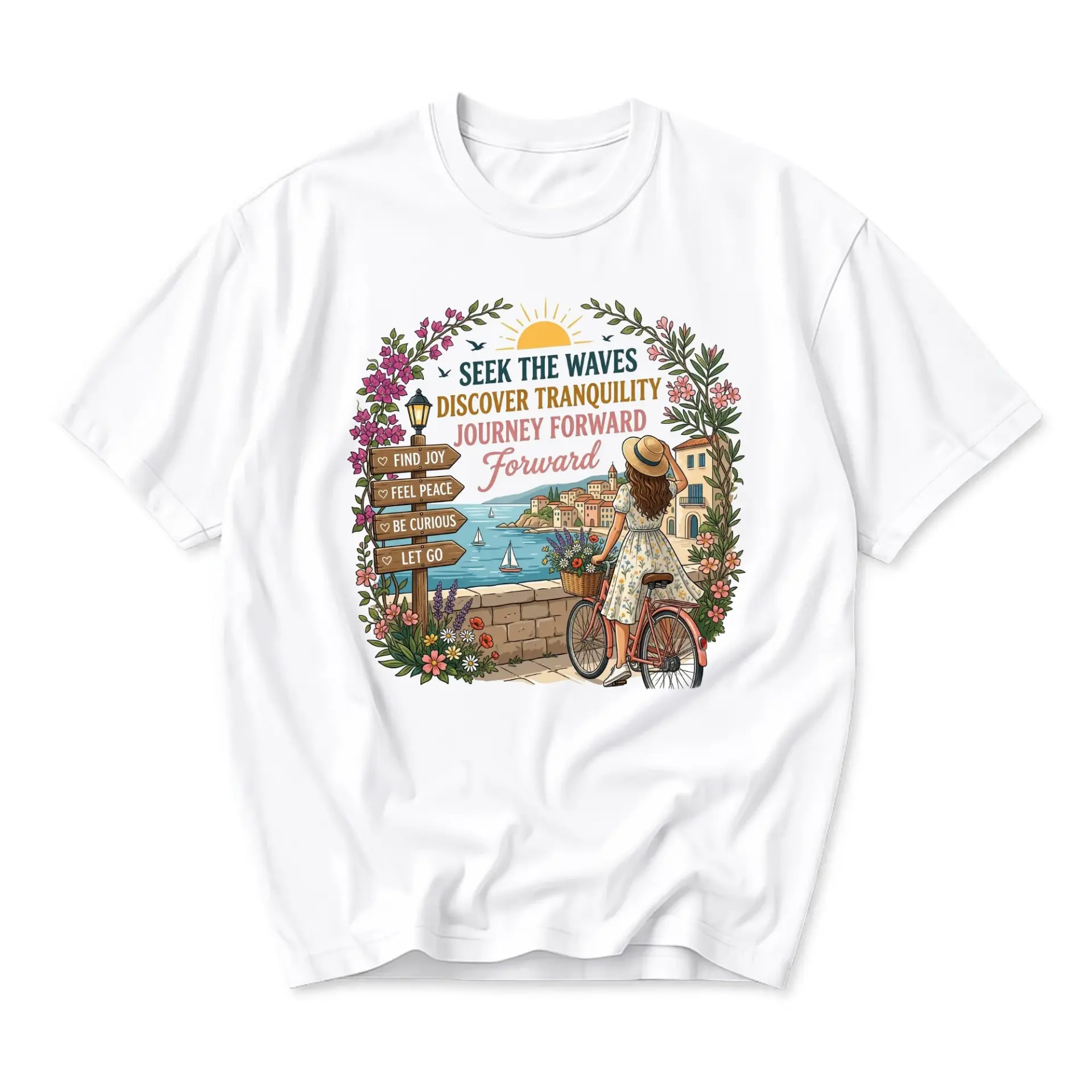 T-shirt Summer Travel Graphic Tee Coastal Vacation Scene Relaxed Crew Neck Unisex Short Sleeve Casual Apparel Cotton