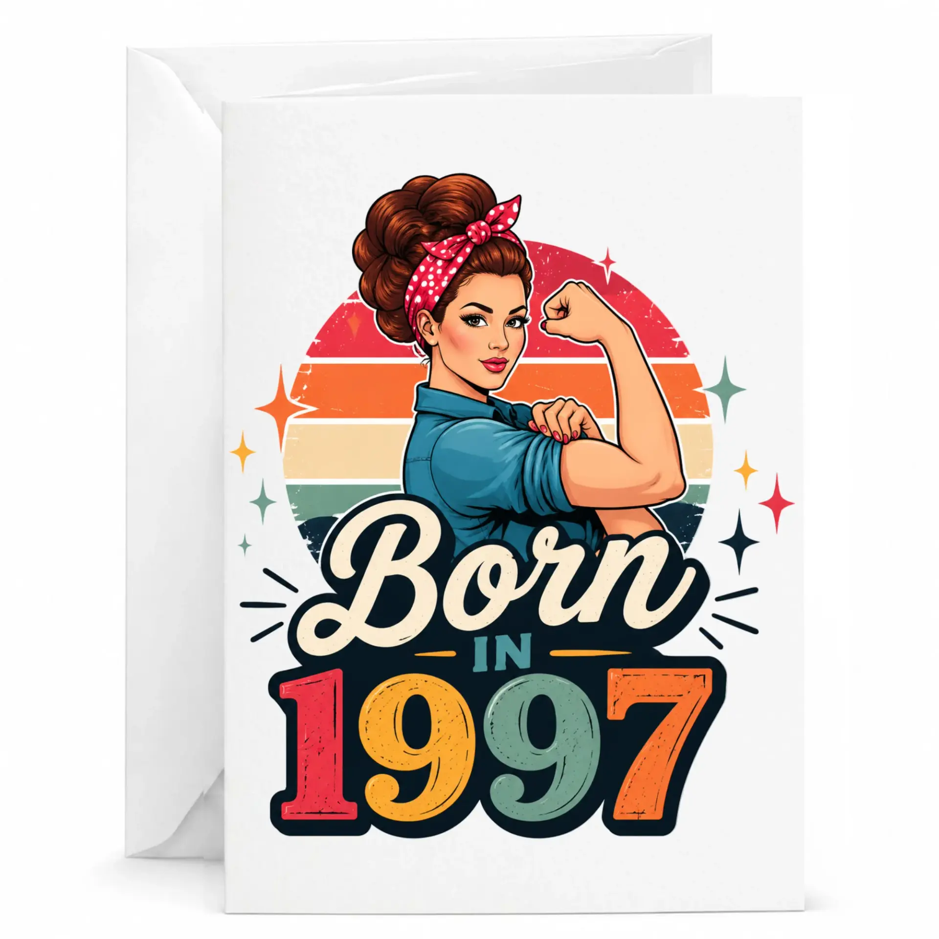 Birthday Card Born in 1997 Vintage Retro Style Greeting Card with Envelope for Friends and Family