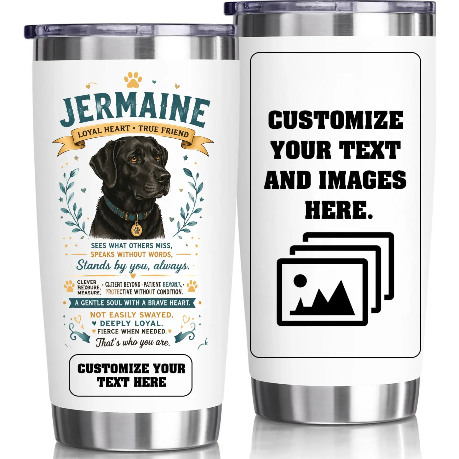 Stainless Steel Tumbler with Dog Portrait Design, Personalized 20oz Insulated Cup for Coffee and Tea Lovers