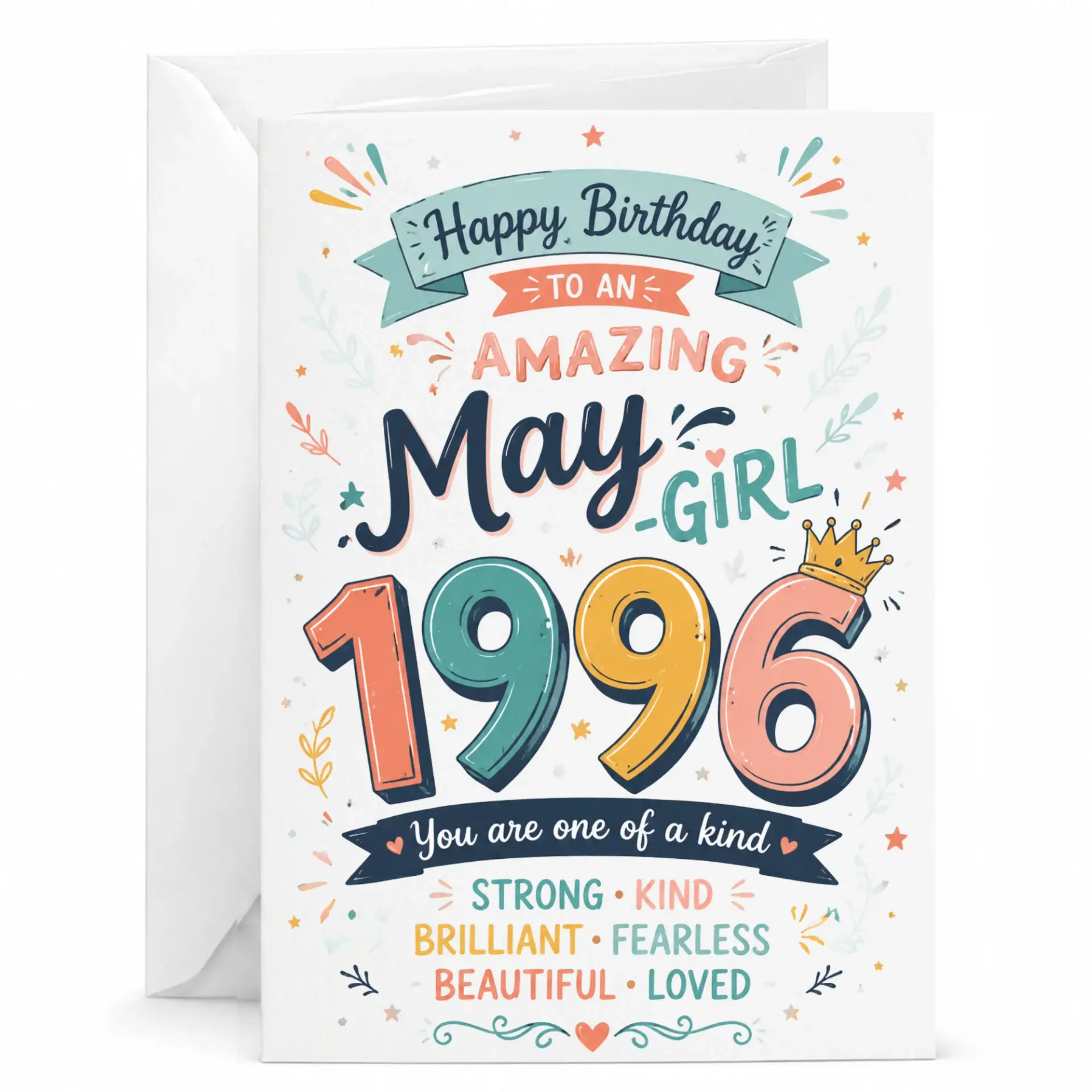 Birthday Card for May Born Girl 1996 Vintage Anniversary Greeting Card with Matching Envelope 5x7 Inches
