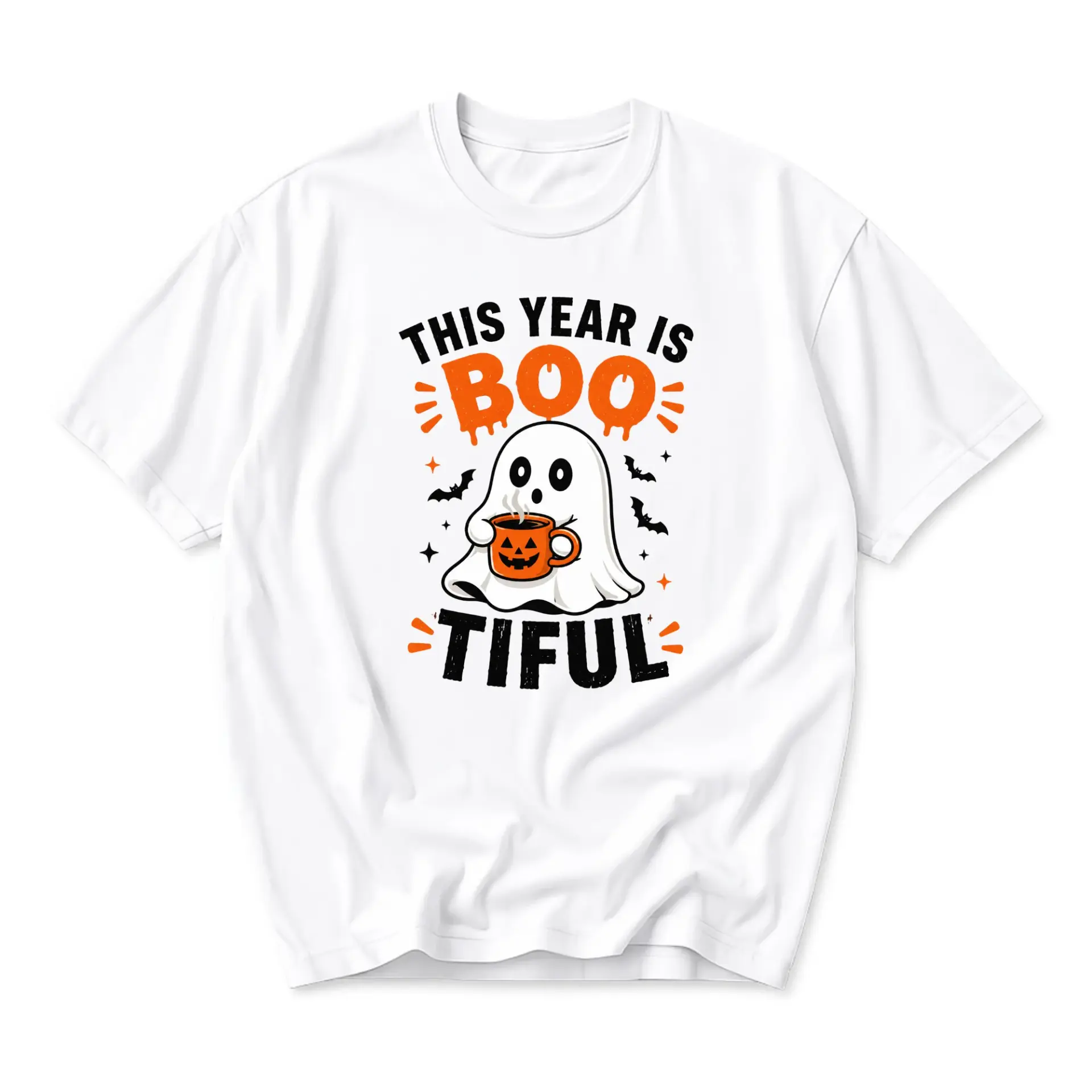 Funny Shirt This Year Is Bootiful Ghost Halloween Graphic Tee Unisex Crew Neck Comfortable Casual Cotton Blend Top