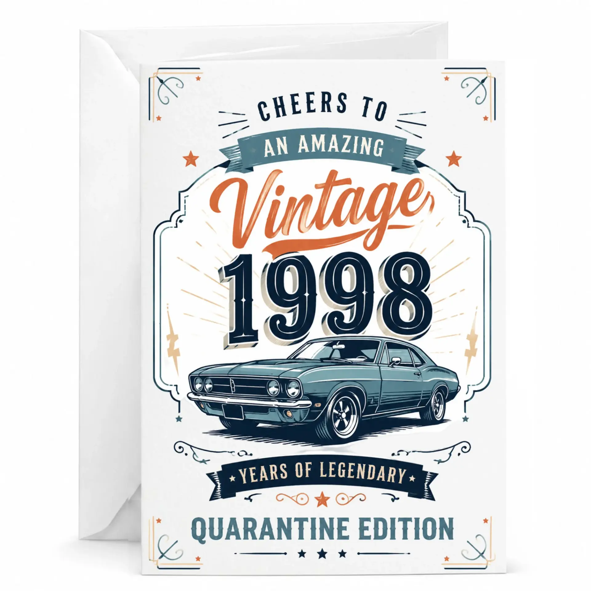 Birthday Card Vintage 1998 Greeting Card Retro Classic Car Design for Milestone Birthday Celebration Milestone Year