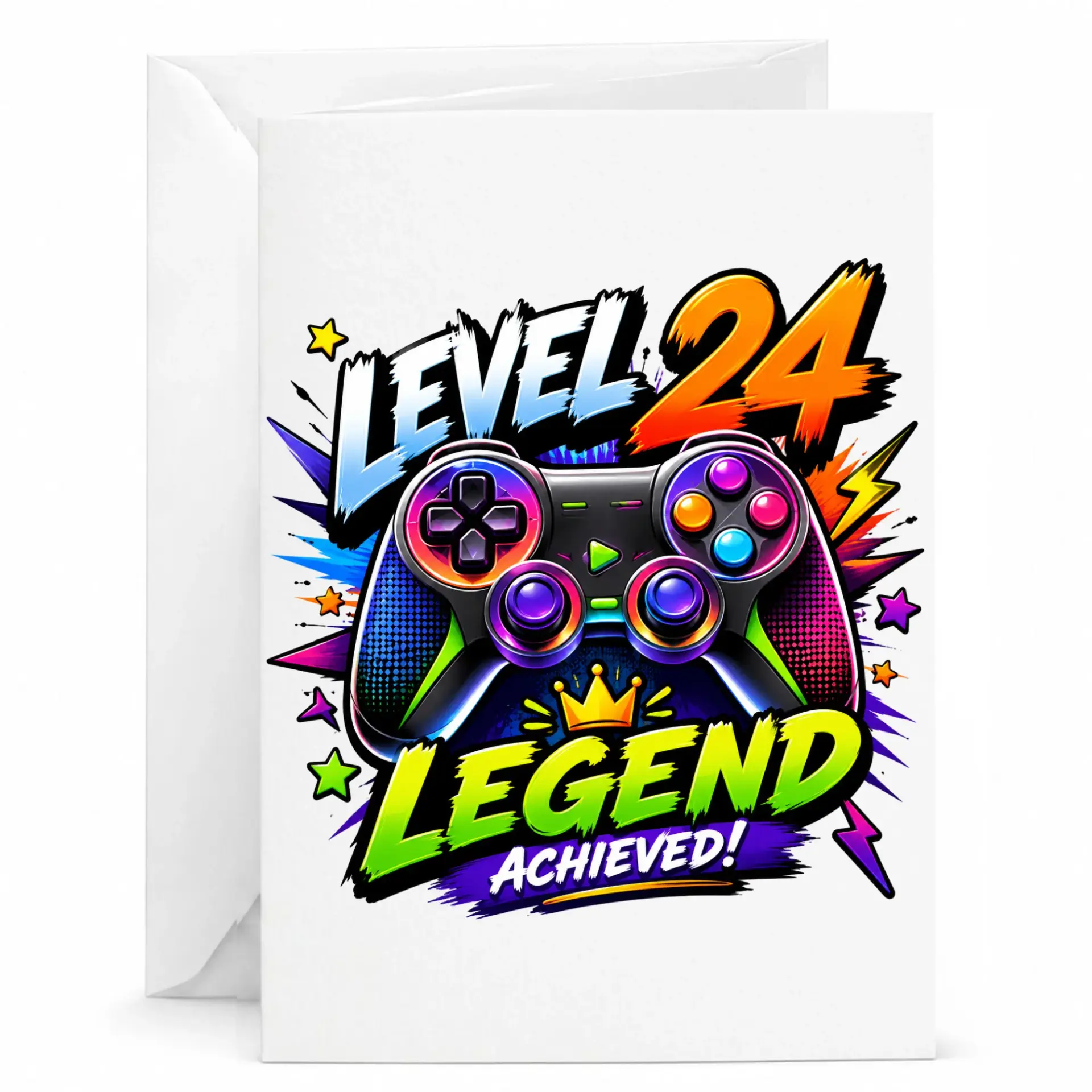 Funny Birthday Card Level 24 Legend Achieved Video Game Controller Design for Milestone Gamer Birthday Celebration