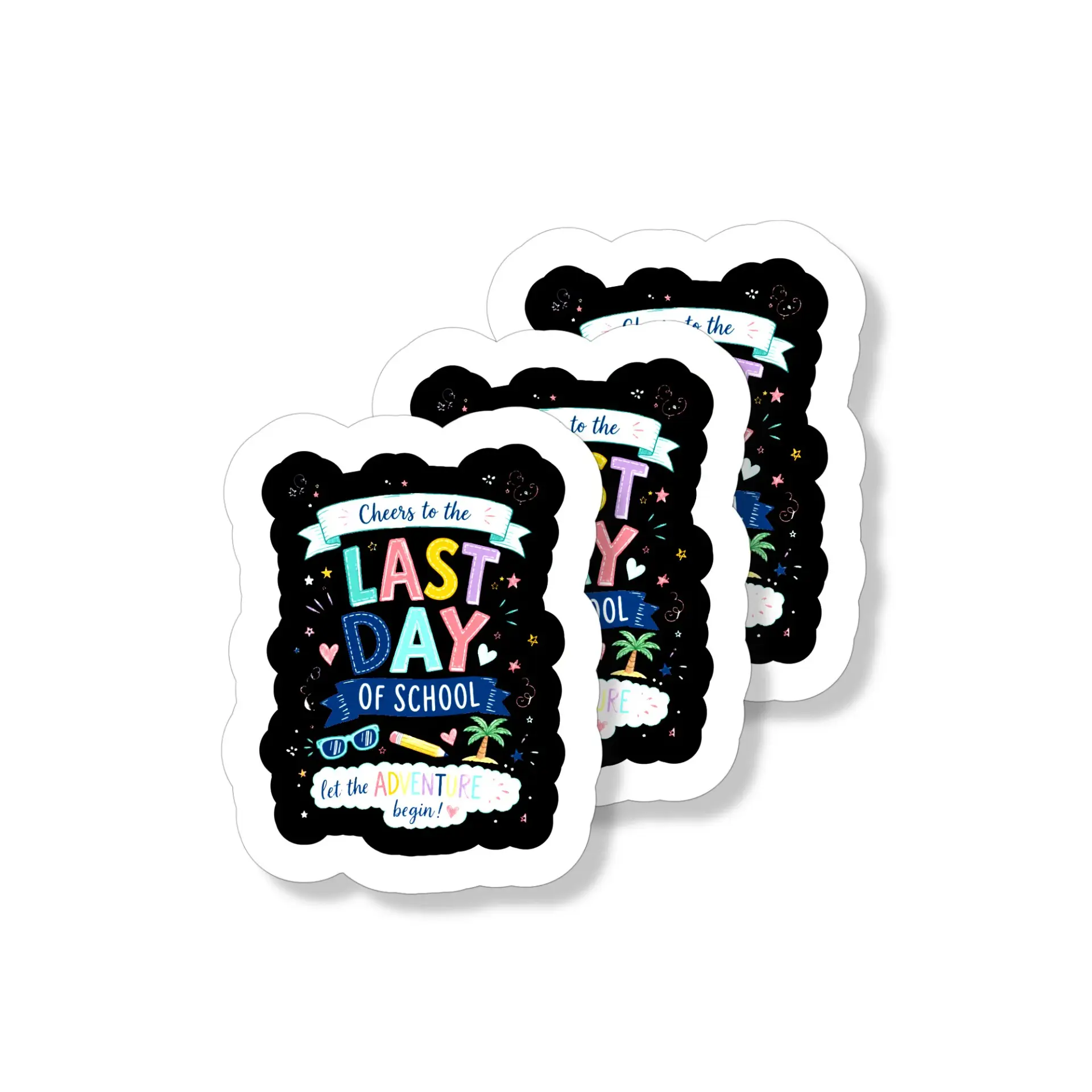 Vinyl Sticker Pack Cheers to the Last Day of School Decorative Decals for Water Bottles Laptops and Journals 3 Pack