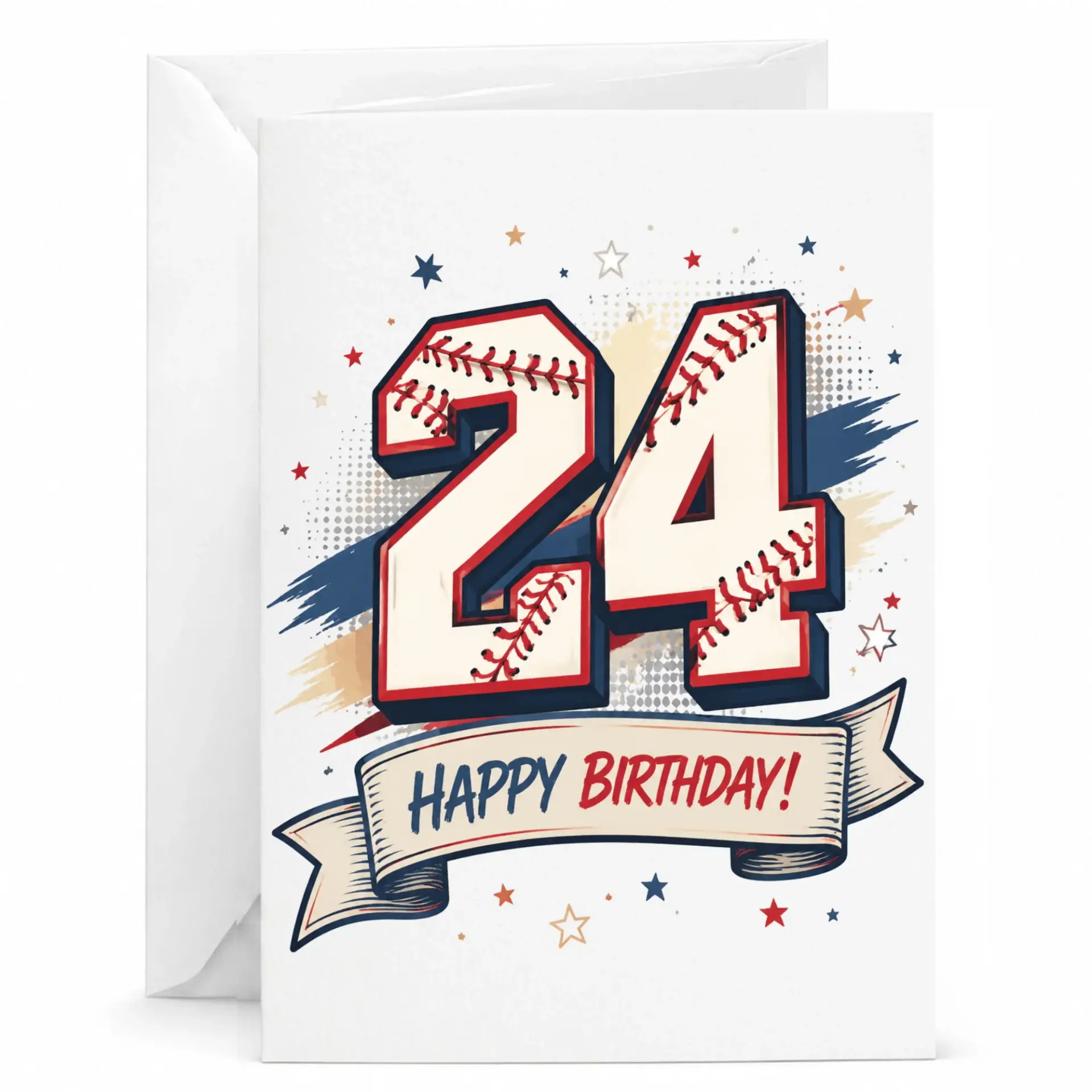 Birthday Card Number 24 Baseball Theme Greeting Card for Sports Fan Celebration with Included White Envelope 5x7 Inch