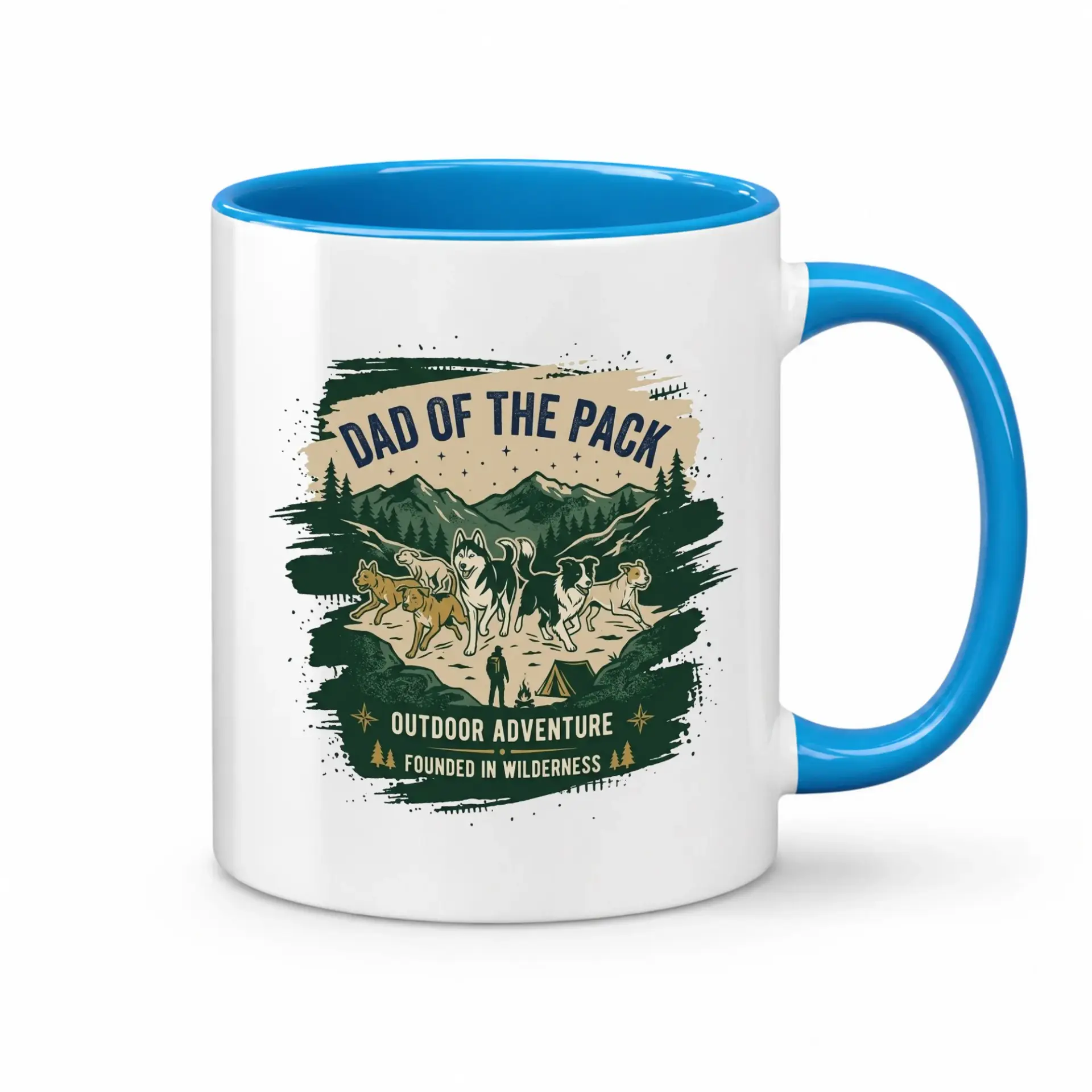 Dad of Outdoor Adventure Two Coffee Mug Wilderness Theme Graphic Cup for Nature Lovers and Pet Owners