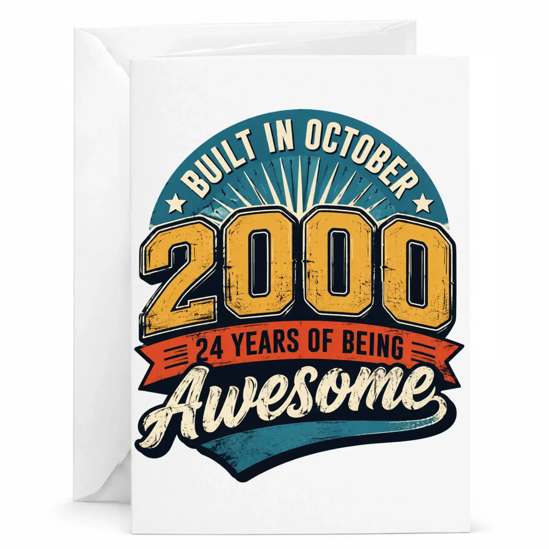 Birthday Card Built in October 2000 24 Years of Being Awesome Vintage Style Milestone Anniversary Greeting Card