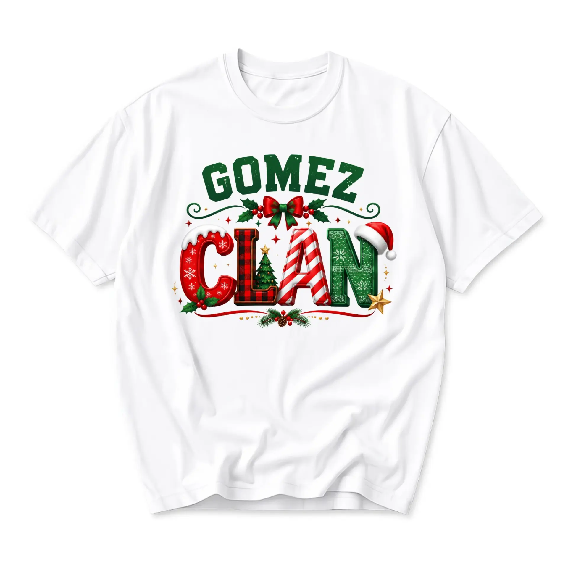 Graphic Tee Gomez Clan Christmas Holiday Shirt Unisex Crew Neck Apparel for