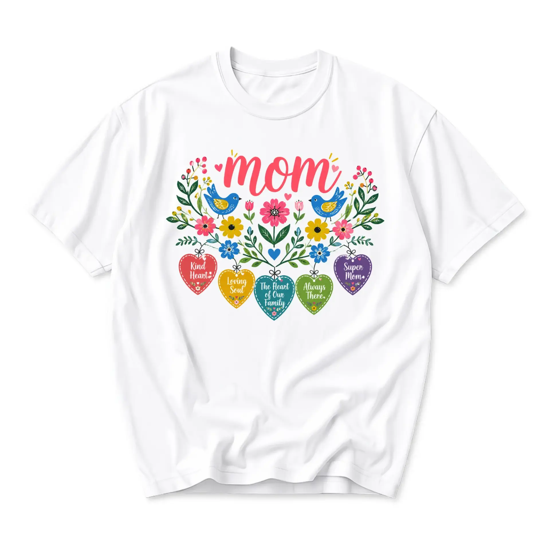 Graphic Tee Mom Floral Heart Illustration Unisex Crew Neck Short Sleeve Shirt for Casual Everyday Wear White