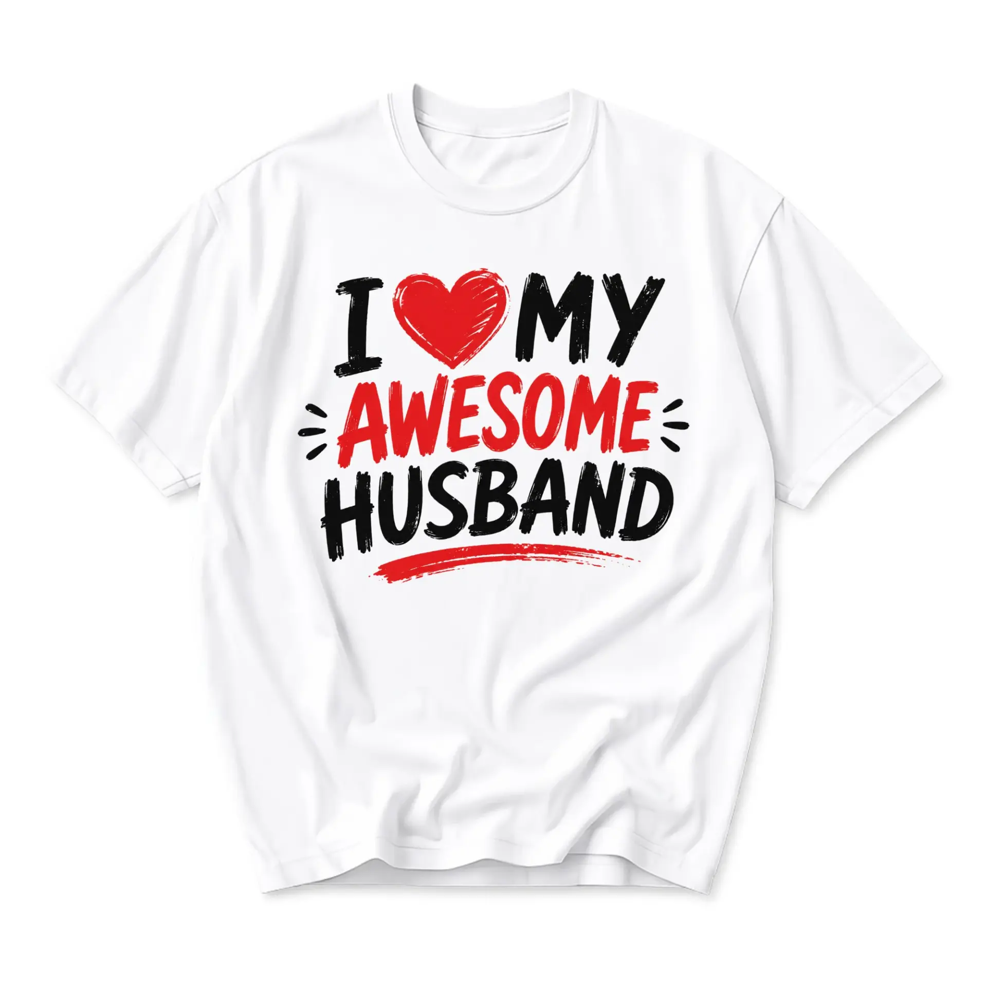 Funny Shirt I Love My Awesome Husband Graphic Tee Unisex Crew Neck Casual Cotton Blend Apparel for Everyday Outfit