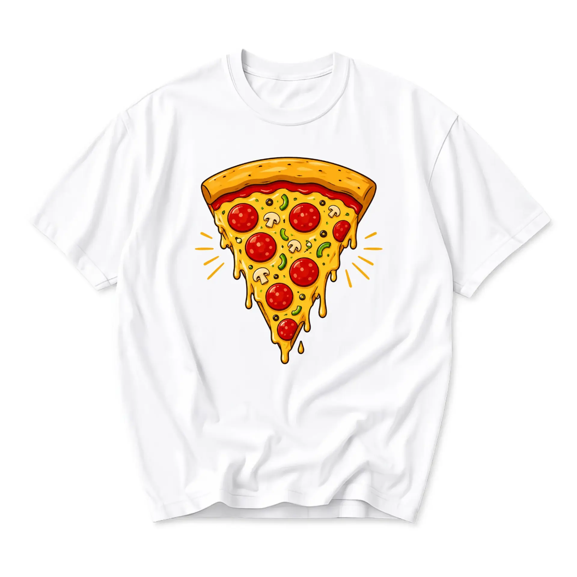 T-shirt Graphic Tee Featuring a Delicious Cheesy Pepperoni Pizza Slice Print for Casual Daily Wear and Comfortable Style