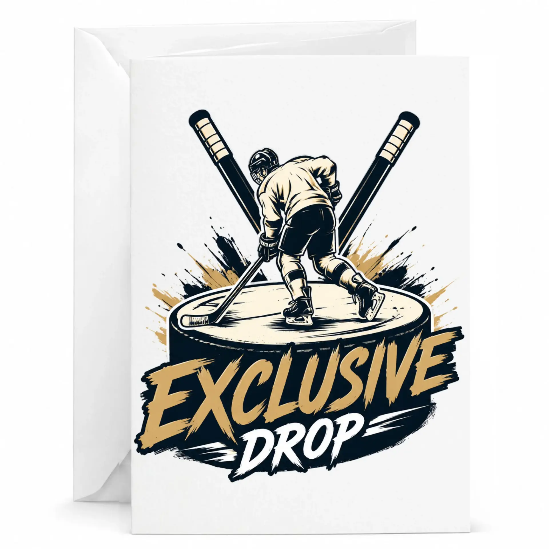 Greeting Card Exclusive Drop Ice Hockey Design Athletic Sports Theme Stationery for Fans and Players