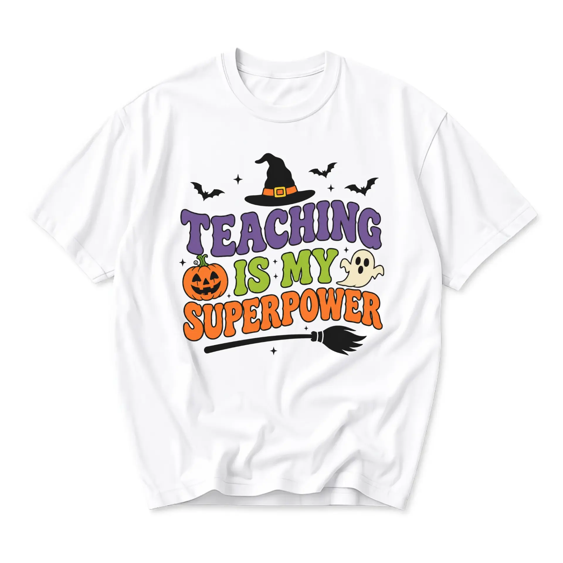 Funny Shirt Teaching Is My Superpower Halloween Graphic Tee Unisex Casual Crew Neck Comfortable Cotton Blend Top